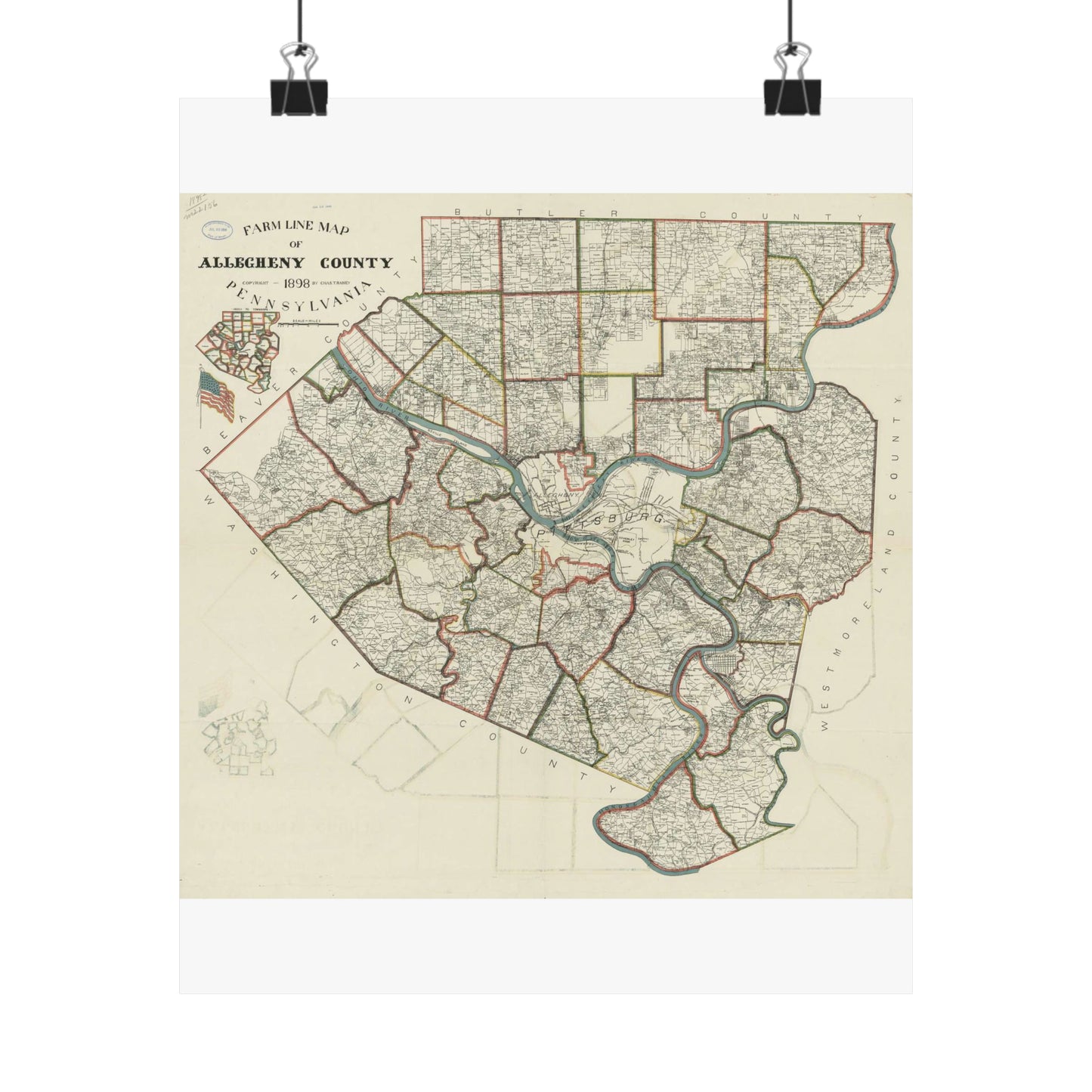 Farm line map of Allegheny County, Pennsylvania / High Quality Matte Wall Art Poster for Home, Office, Classroom