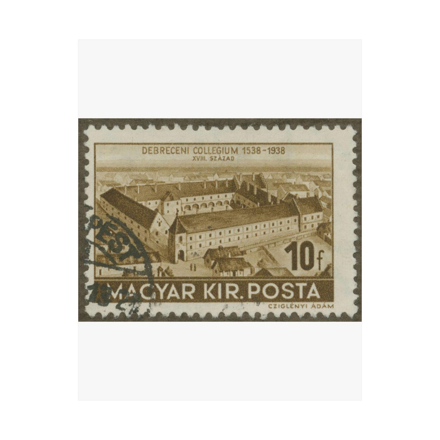 Frimärke ur Gösta Bodmans filatelistiska motivsamling, påbörjad 1950.Frimärke från Ungern, 1938. Motiv av Ungerns Universitet i Debreczen på 1700-talet. "400-årsminne: 1538-1938". High Quality Matte Wall Art Poster for Home, Office, Classroom