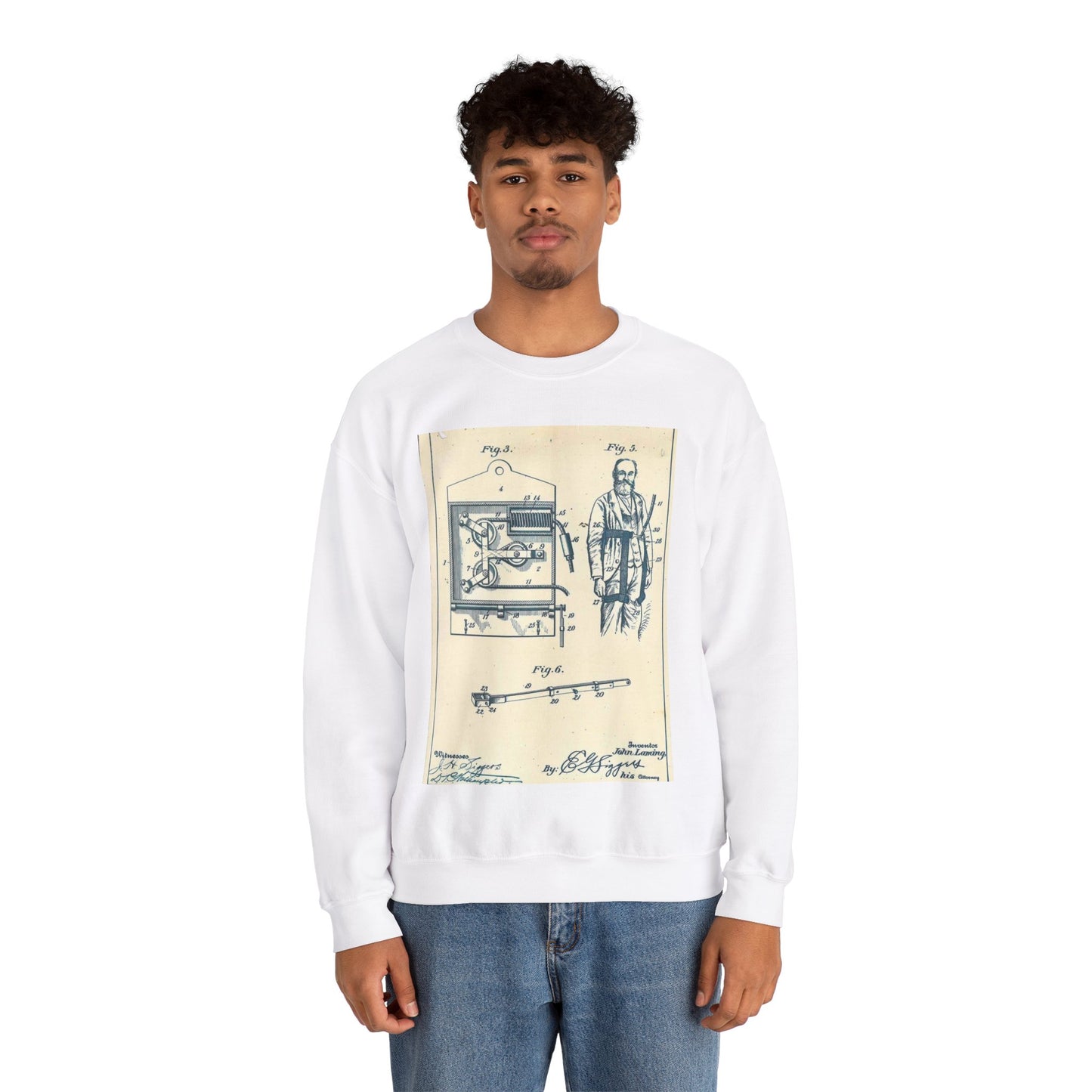 Patent Case File No. 630,902, Fire Escape, Inventor- John Laming - DPLA - 86fd3ca465dbd3fd9720fd06f826af5c (page 14) White Heavy Blend Adult Crew Neck SweatShirt