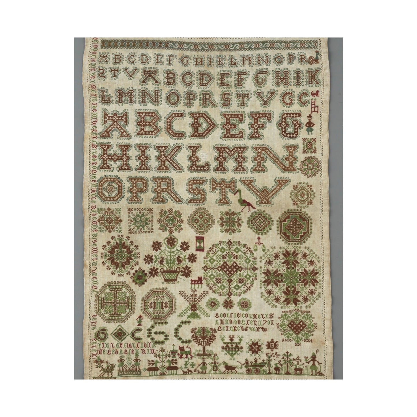 Signed and Dated Linen Sampler with Silk Embroidery High Quality Matte Wall Art Poster for Home, Office, Classroom