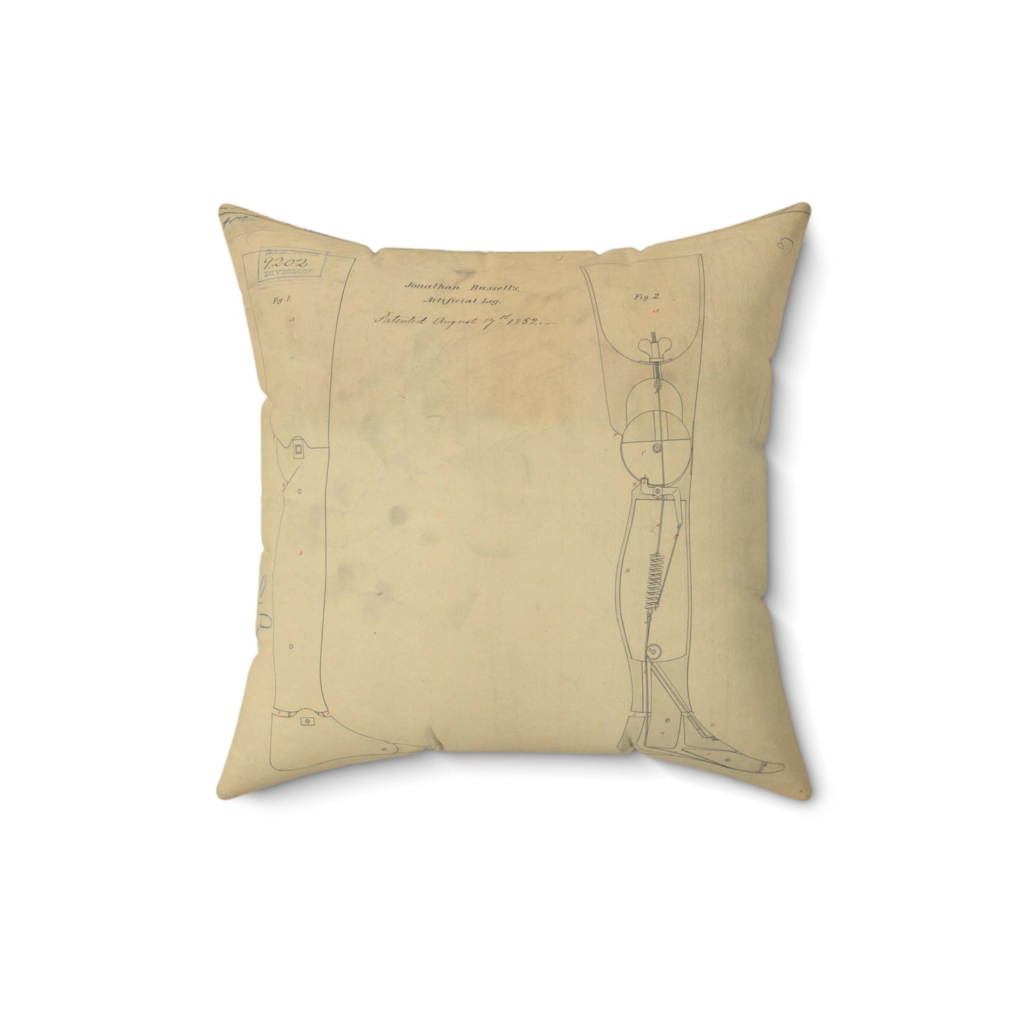 Patent drawing - for Jonathan Russell's Artificial Leg Public domain image Decorative Accent Square Pillow