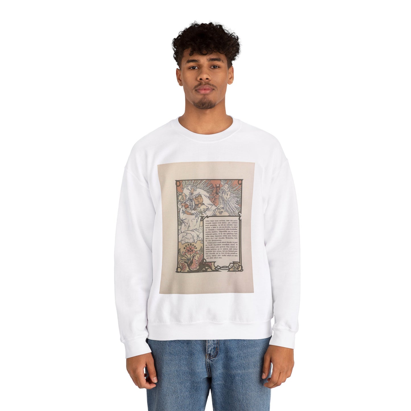 Alphonse Mucha - Ilsea, princezna tripolisska - illustration 01 - Alfons Mucha White Heavy Blend Adult Crew Neck SweatShirt