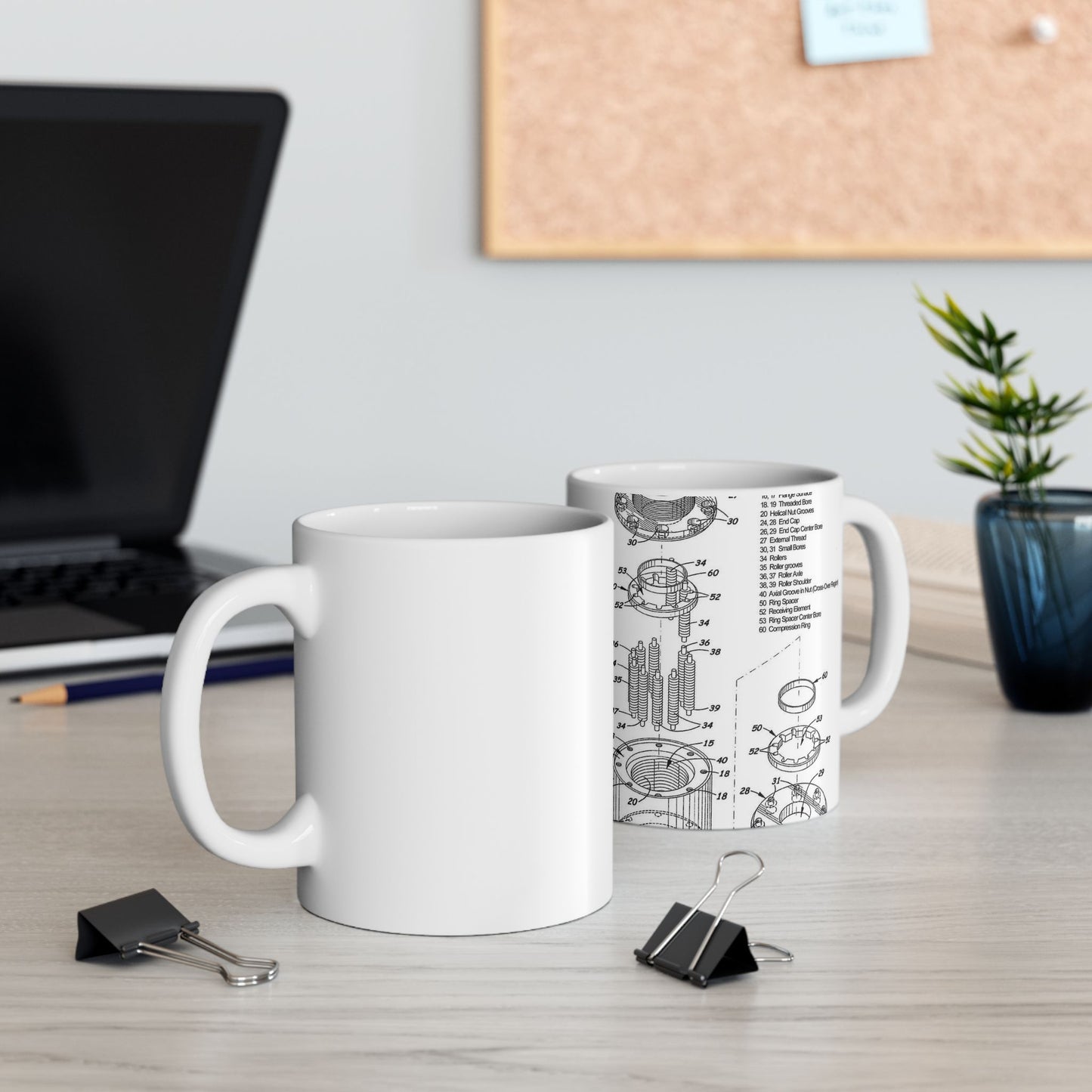 Patent drawing - Cage-less Recirculating Roller Screw Public domain image Beautiful Novelty Ceramic Coffee Mug 11oz