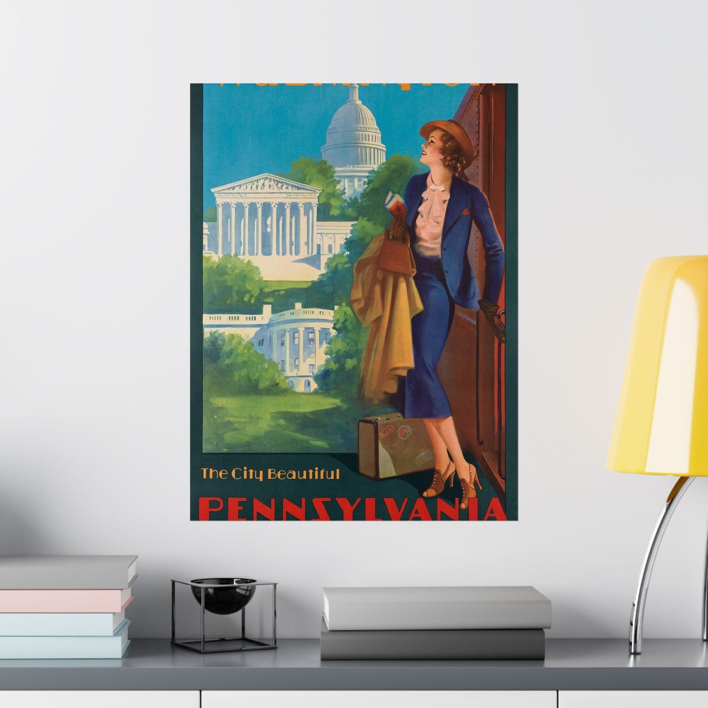 Washington—The City Beautiful, Pennsylvania Railroad poster, artwork by Edward Mason Eggleston High Quality Matte Wall Art Poster for Home, Office, Classroom