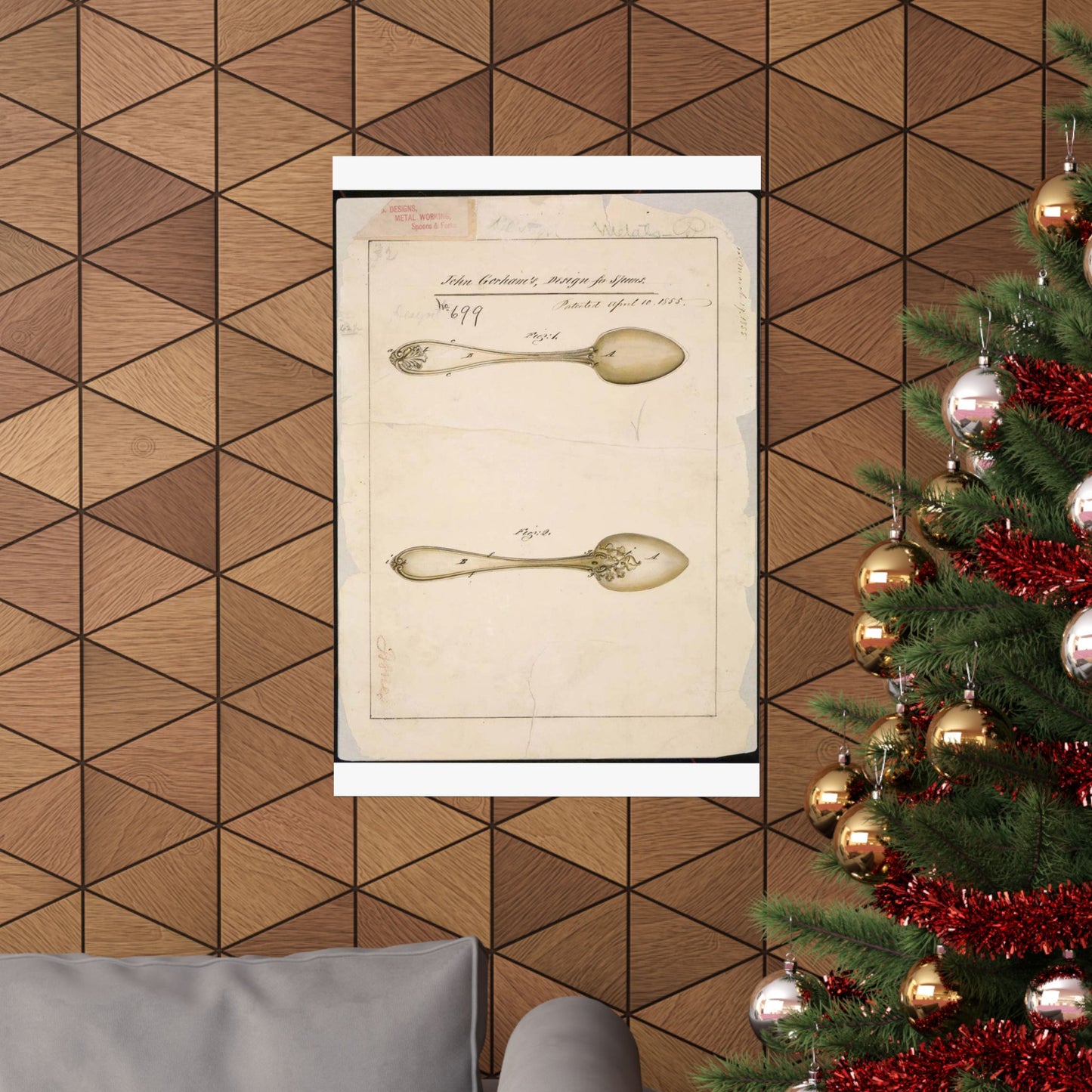Patent drawing - Drawing of Design for Spoons Public domain image High Quality Matte Wall Art Poster for Home, Office, Classroom