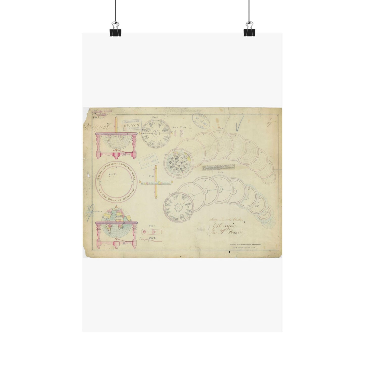 Patent drawing - Drawing of a Terrestrial Globe Public domain image High Quality Matte Wall Art Poster for Home, Office, Classroom