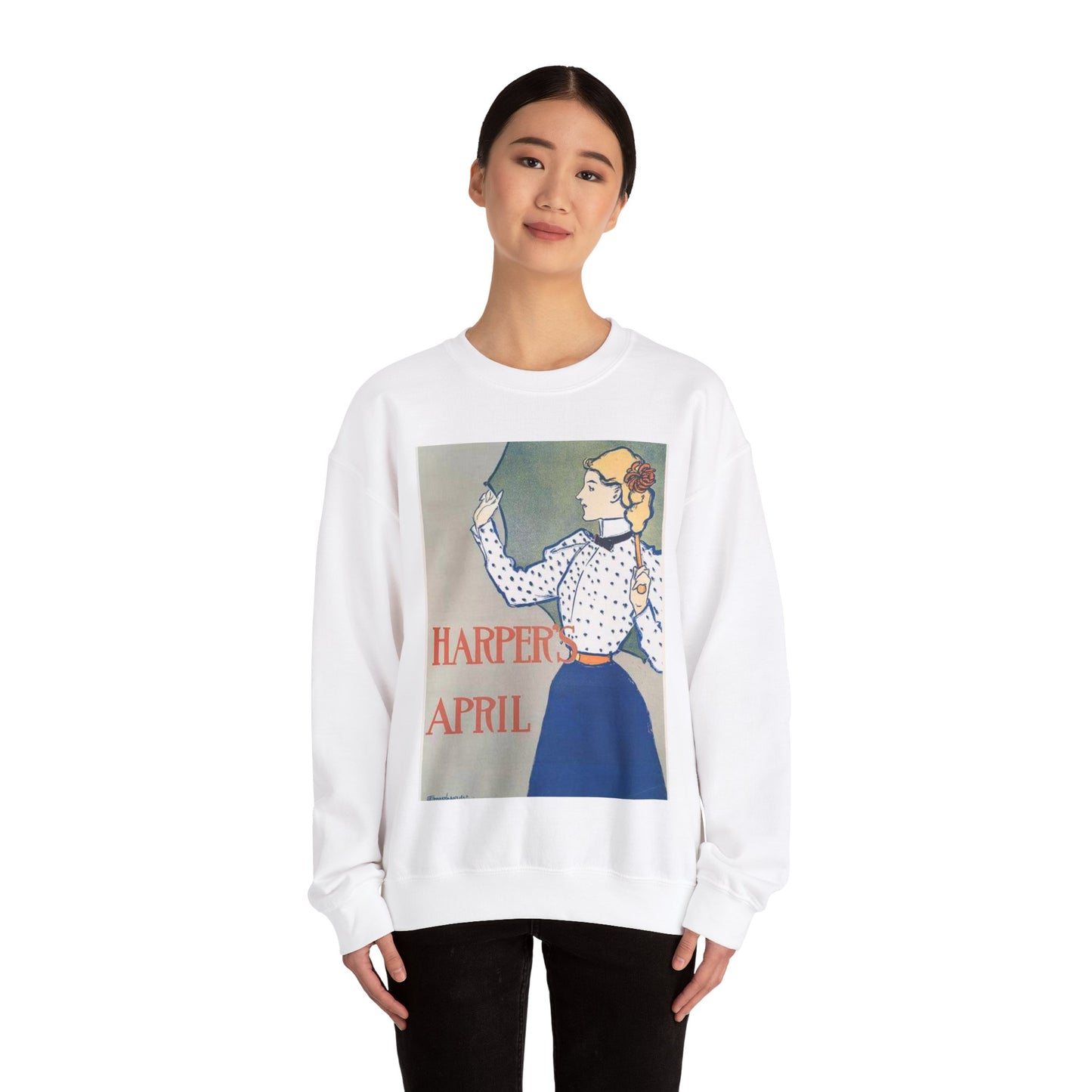 Edward Penfield, Harper's April White Heavy Blend Adult Crew Neck SweatShirt