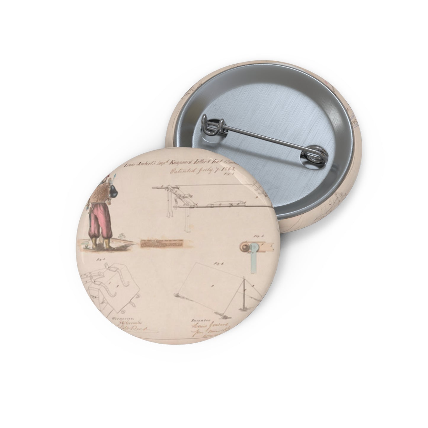 Patent drawing - Drawing of Improved Knapsack, Litter and Tent Combined Public domain image Pin Buttons with Crisp Design