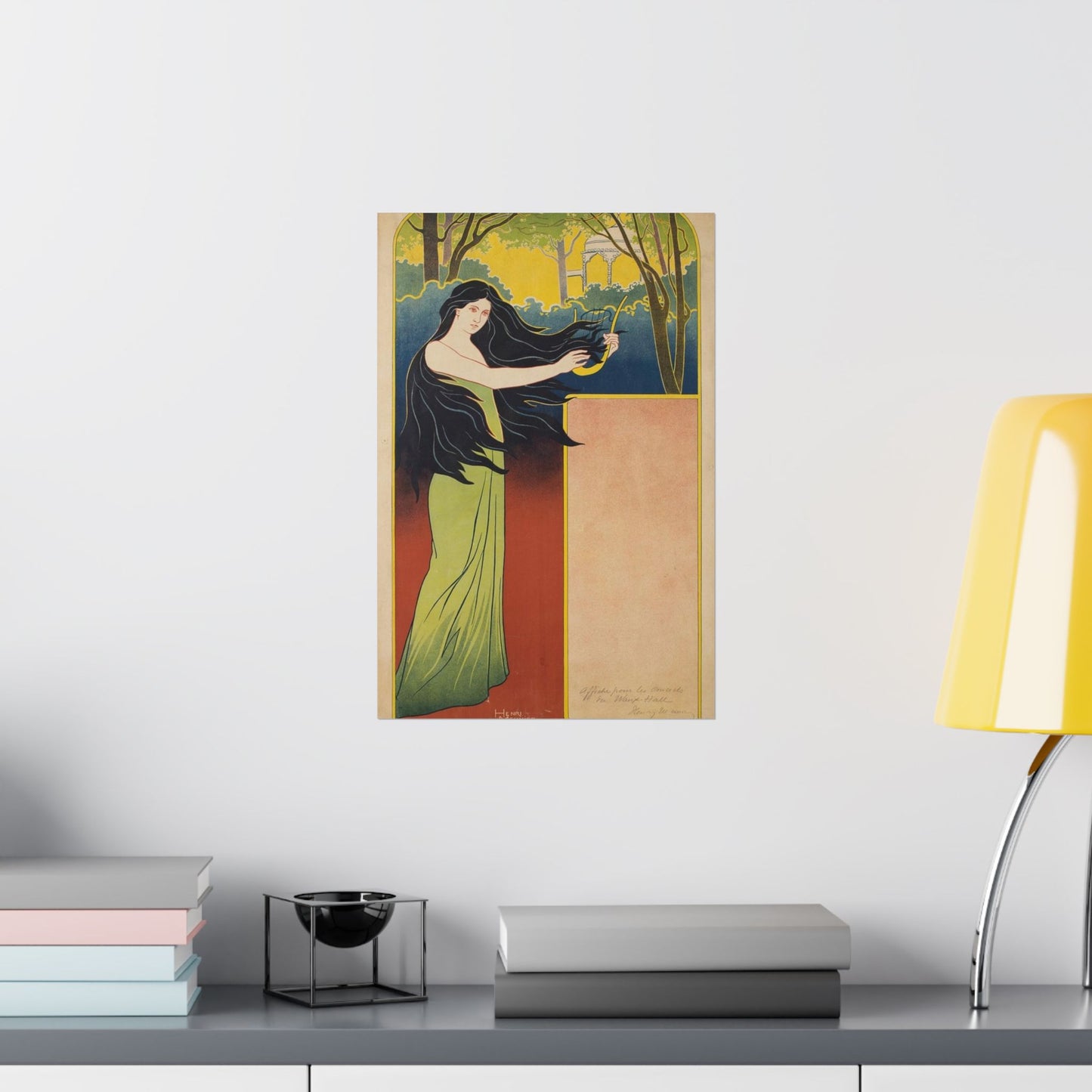 A painting of a woman with long black hair. Vintage art deco, beauty fashion. High Quality Matte Wall Art Poster for Home, Office, Classroom