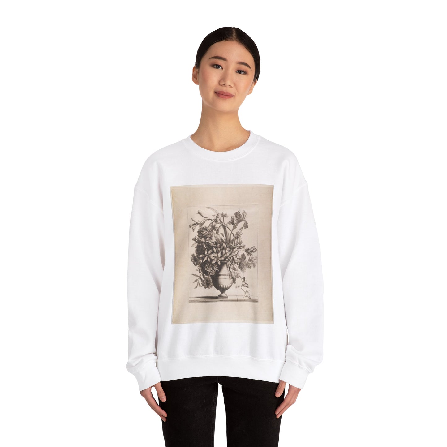 Jean Baptiste Monnoyer - Flowers in a Vase White Heavy Blend Adult Crew Neck SweatShirt