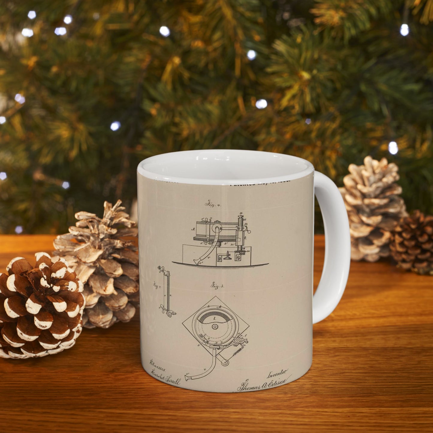 Patent Drawing of Engine - Drawing for a Phonograph Public domain image Beautiful Novelty Ceramic Coffee Mug 11oz