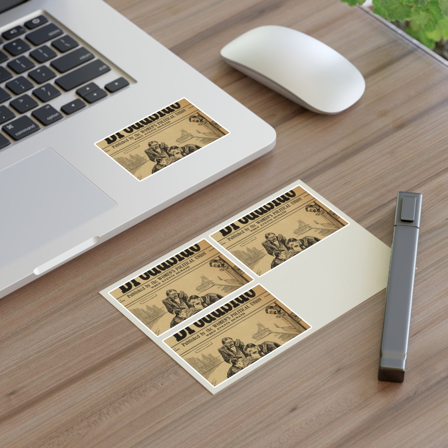 Votes for Women Broadside with graphic of men rocking cradle Laminated UV Protective Vinyl Stickers