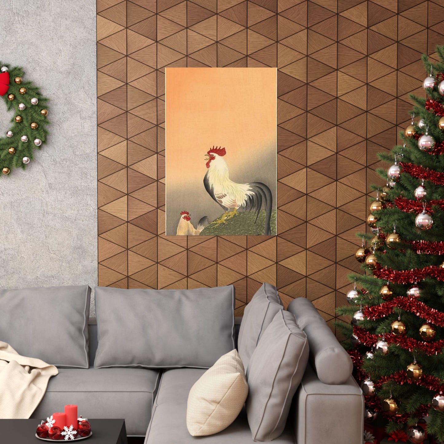 Koson - rooster-and-hen-at-sunrise, Ohara Koson High Quality Matte Wall Art Poster for Home, Office, Classroom
