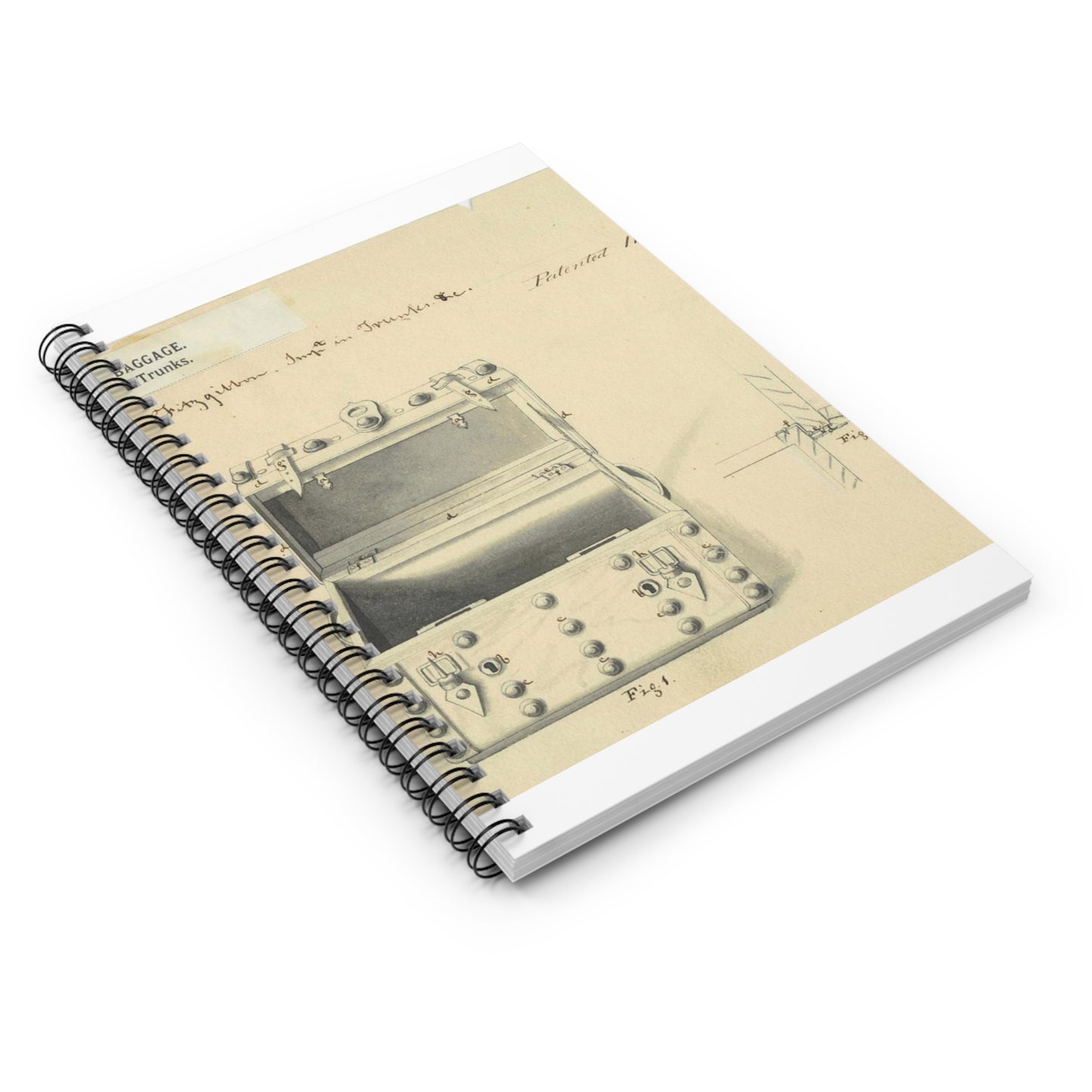 Patent drawing - Drawing of a Traveling Trunk Public domain image Spiral Bound Ruled Notebook with Printed Cover