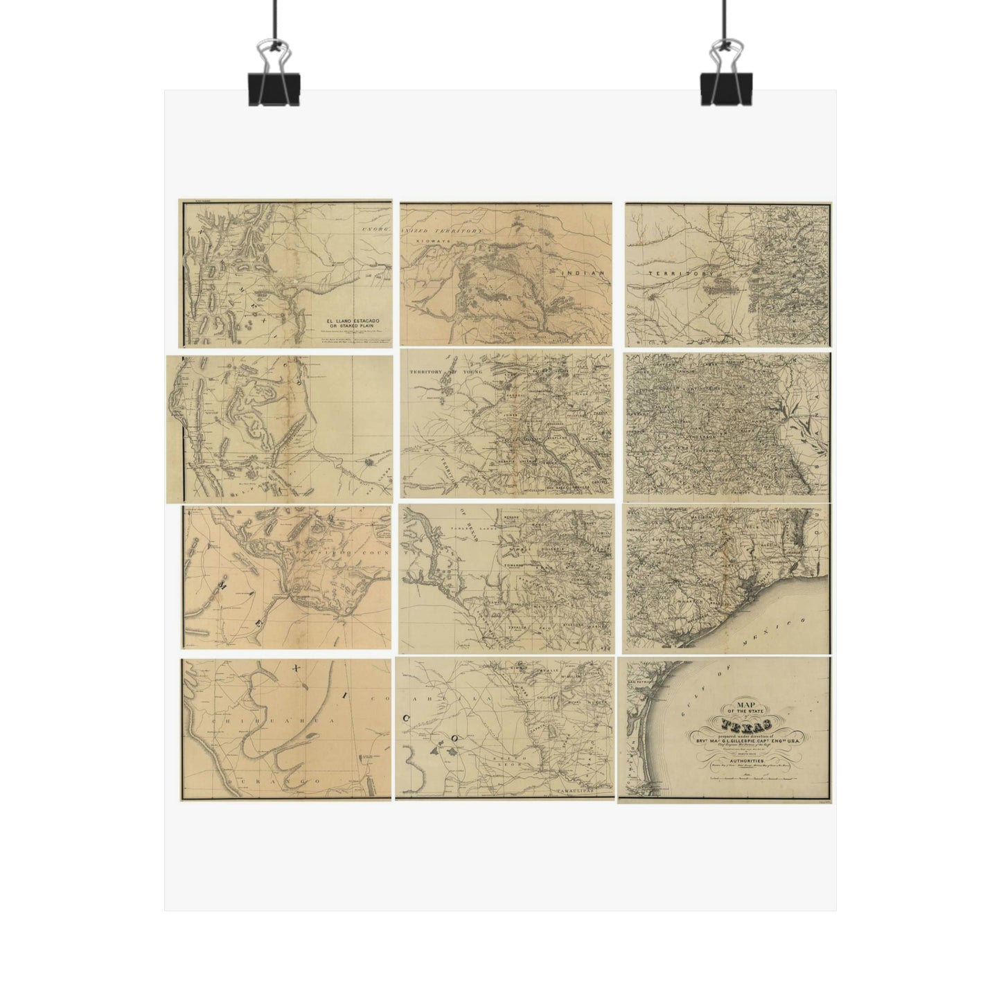 Map of the state of Texas / - Public domain old map High Quality Matte Wall Art Poster for Home, Office, Classroom