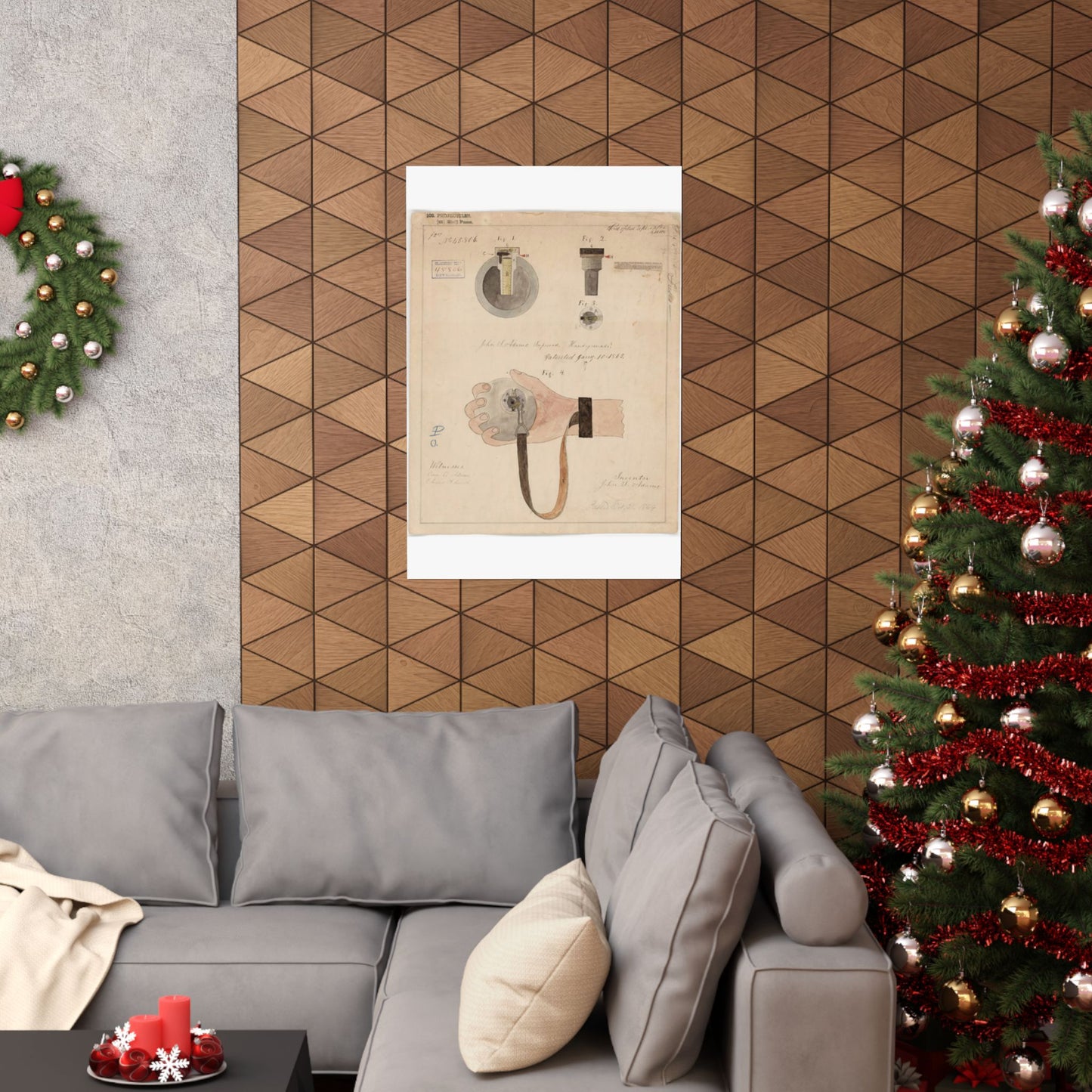Patent drawing - Drawing of Improved Hand Grenade Public domain image High Quality Matte Wall Art Poster for Home, Office, Classroom