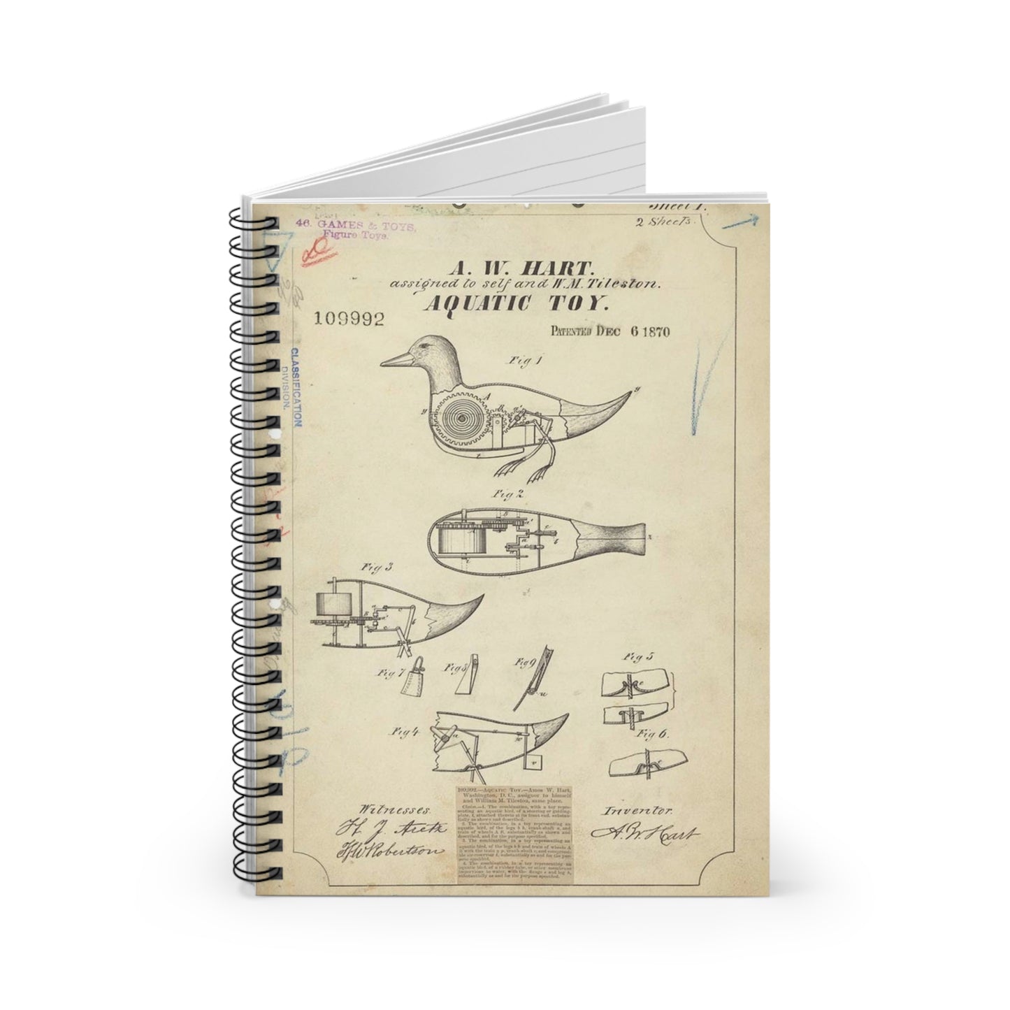 Patent drawing - Drawing of Aquatic Toy Public domain image Spiral Bound Ruled Notebook with Printed Cover