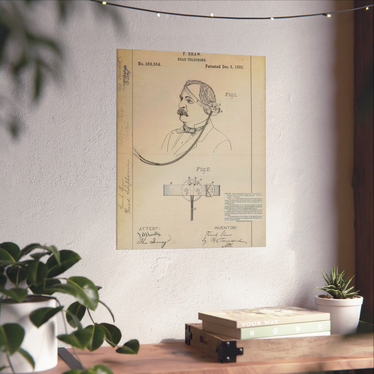 Patent drawing - for F. Shaw's Head Telephone Public domain image High Quality Matte Wall Art Poster for Home, Office, Classroom