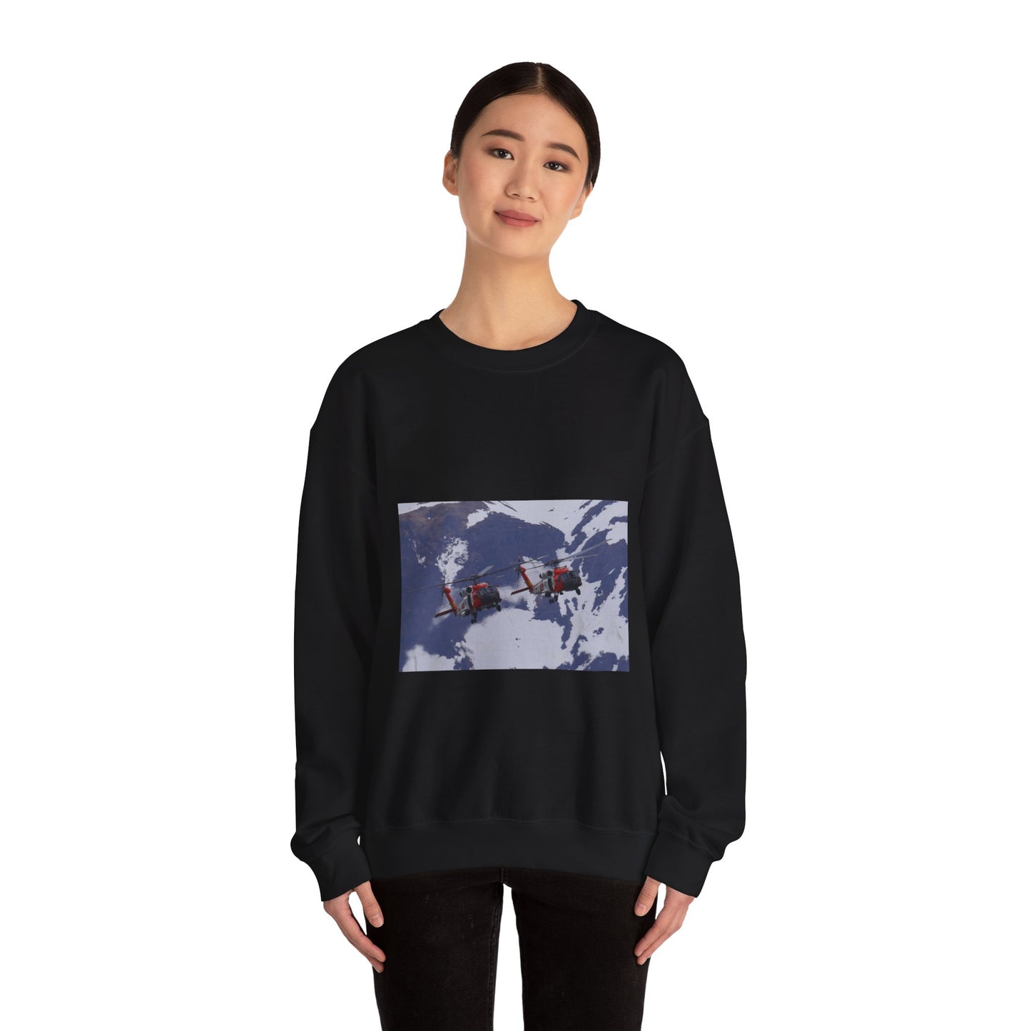 Two Coast Guard Air Station Sitka MH-60 Jayhawk helicopter Black Heavy Blend Adult Crew Neck SweatShirt