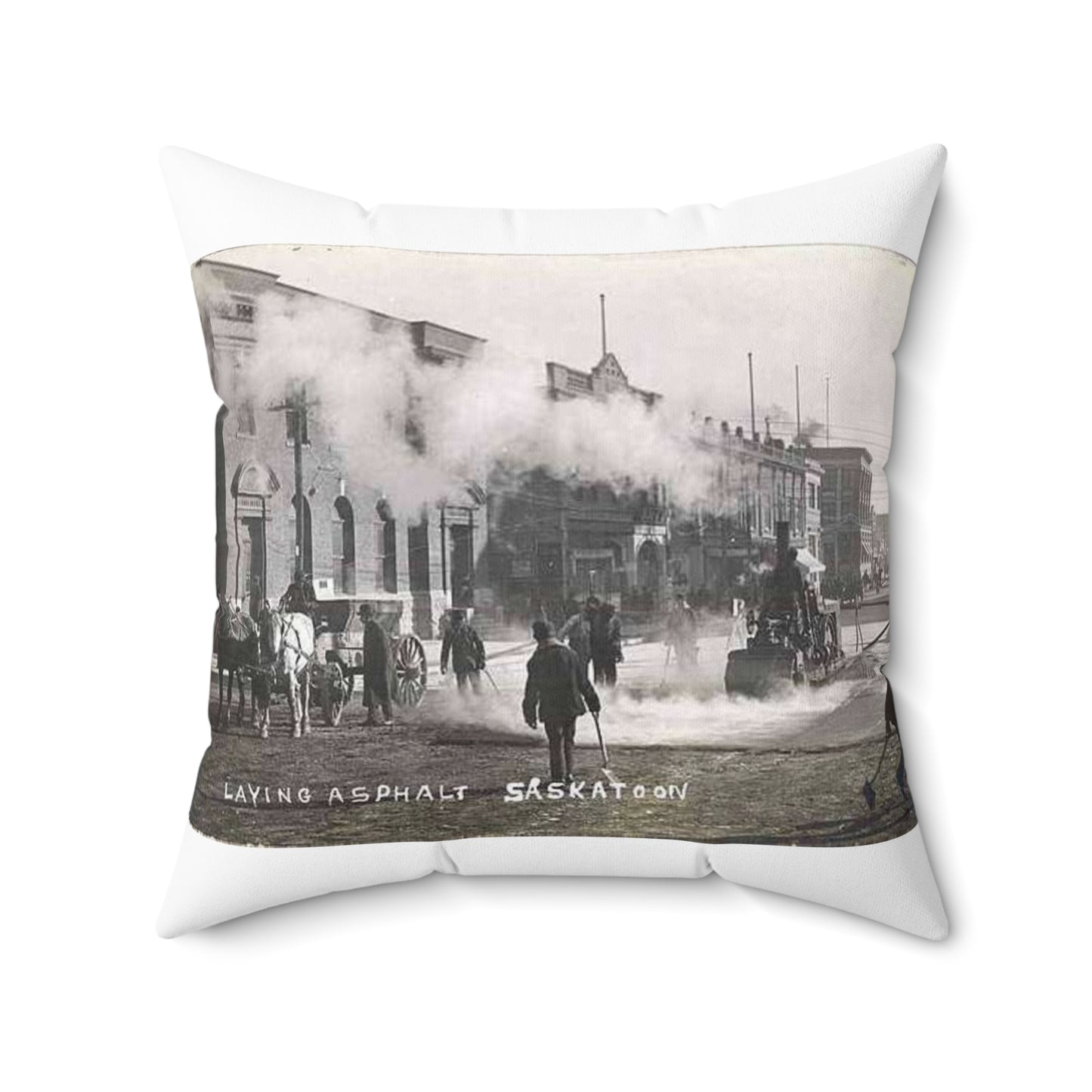 Laying Asphalt, all workers and equipment in view (NBY 10449) Decorative Accent Square Pillow