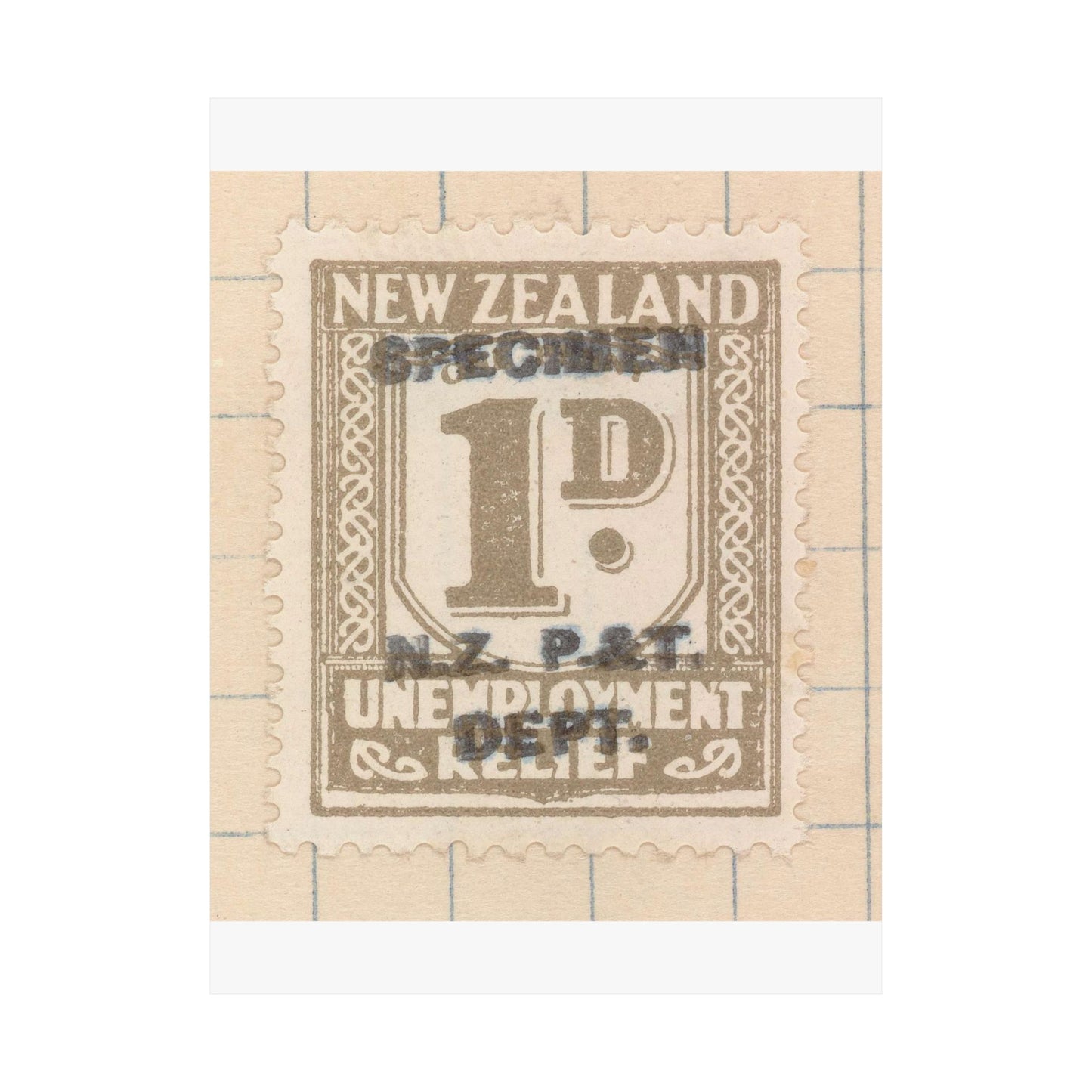 One penny Unemployment Relief stamp overprinted 'Specimen' High Quality Matte Wall Art Poster for Home, Office, Classroom