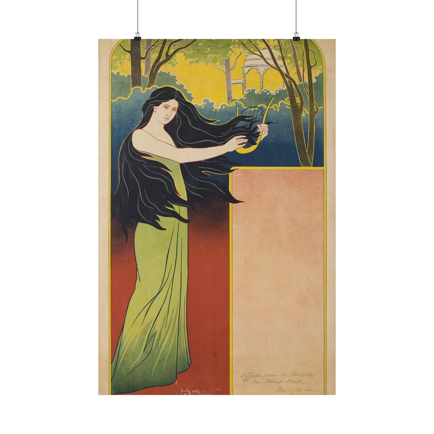 A painting of a woman with long black hair. Vintage art deco, beauty fashion. High Quality Matte Wall Art Poster for Home, Office, Classroom
