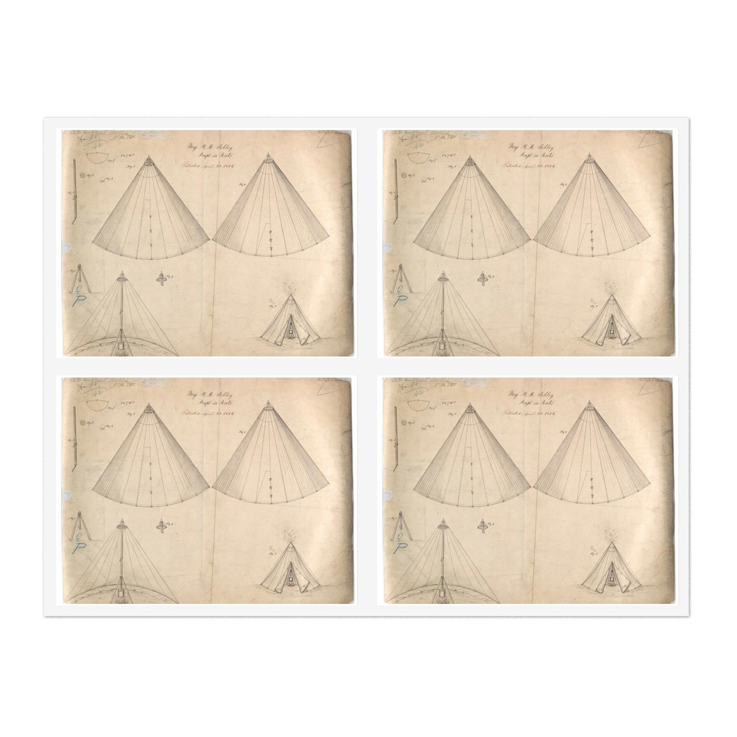 Patent drawing - Drawing of Improvement in Tents Public domain image Laminated UV Protective Vinyl Stickers