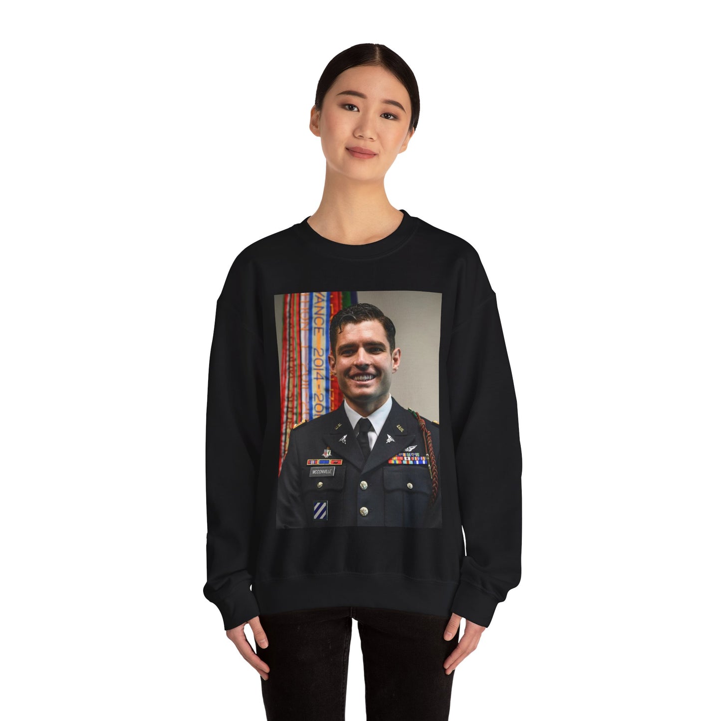 Cpt. Ryan McConville poses for a photo during his promotion Black Heavy Blend Adult Crew Neck SweatShirt