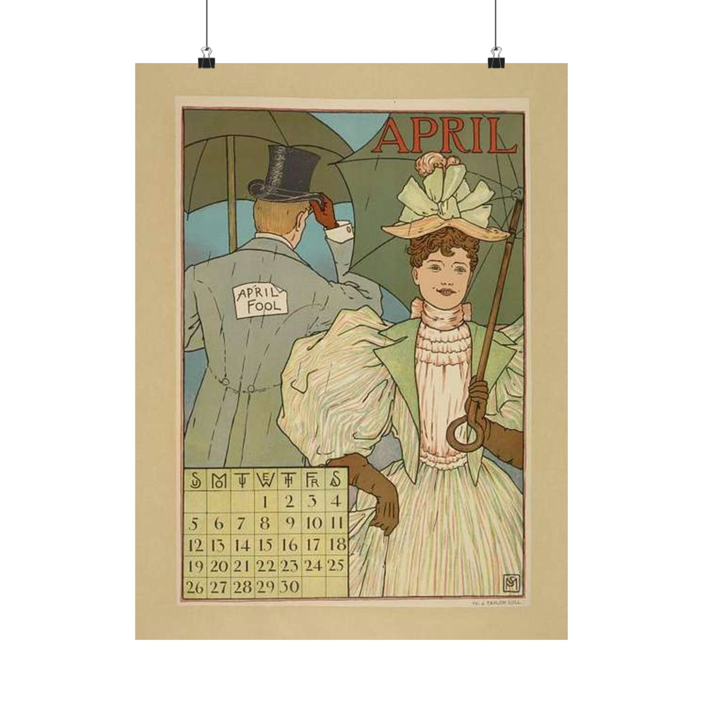 April, Art Nouveau Poster - Art nouveau public domain poster High Quality Matte Wall Art Poster for Home, Office, Classroom