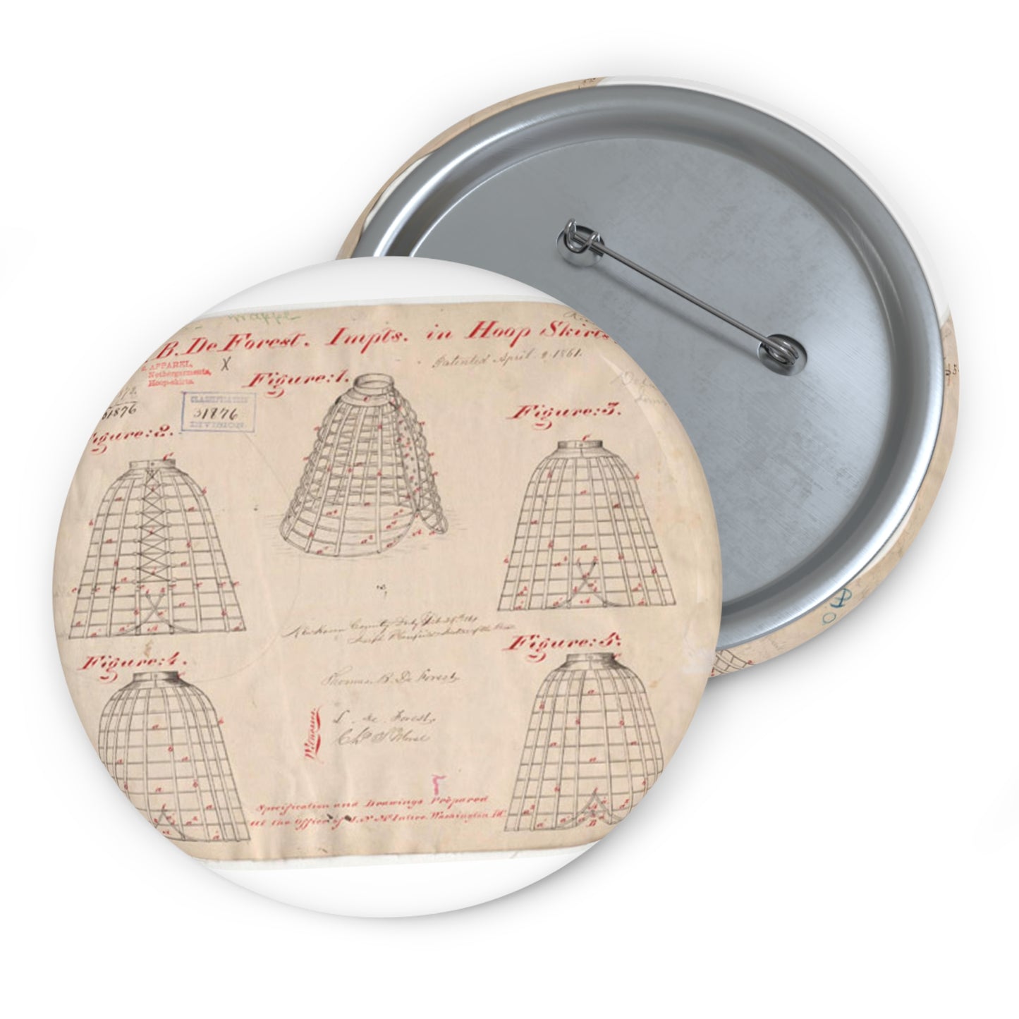 Patent drawing - Drawing of Improvements in Hoop Skirts Public domain image Pin Buttons with Crisp Design