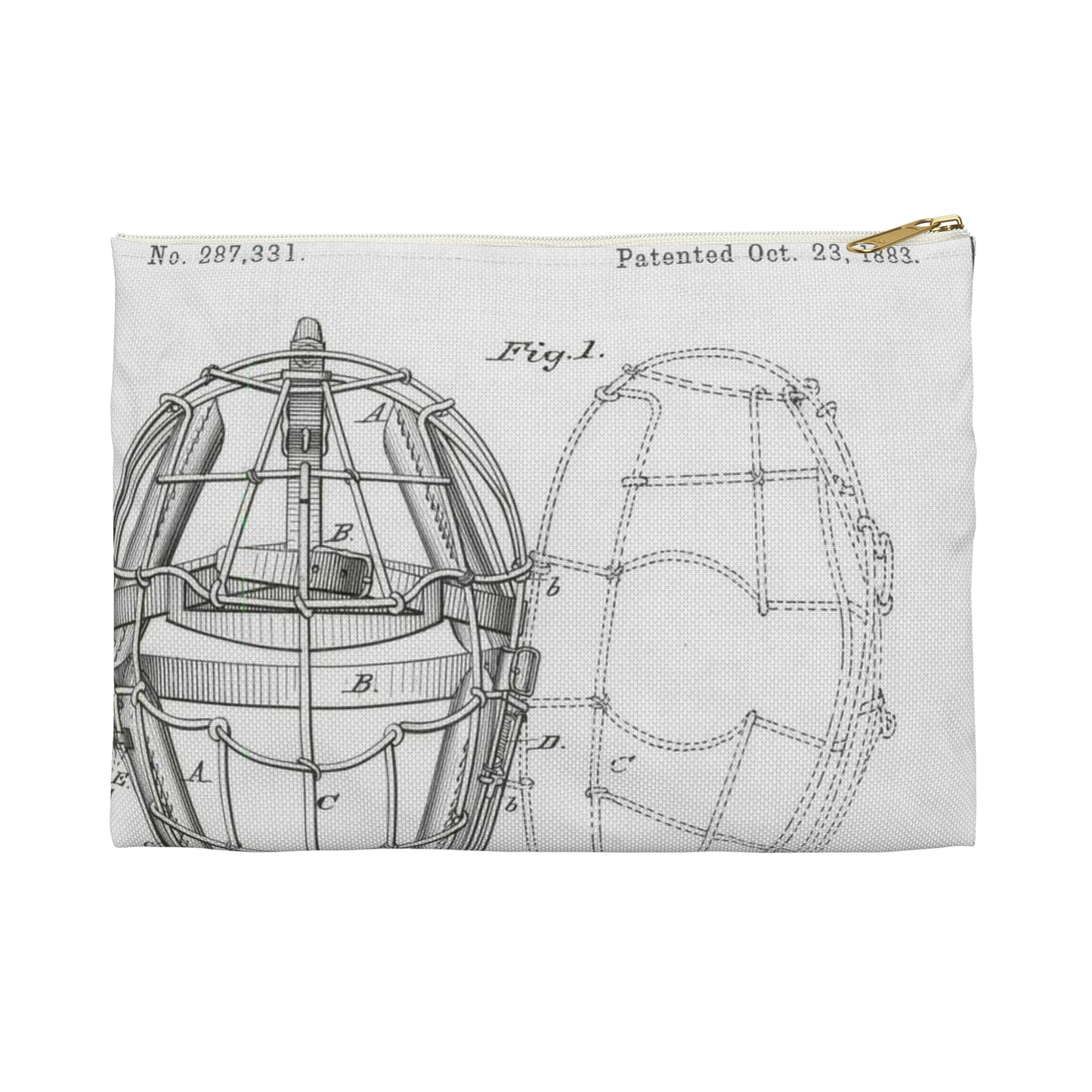 Patent drawing - Drawing of a "Mask for Base Ball Catchers" Public domain image Large Organizer Pouch with Black Zipper