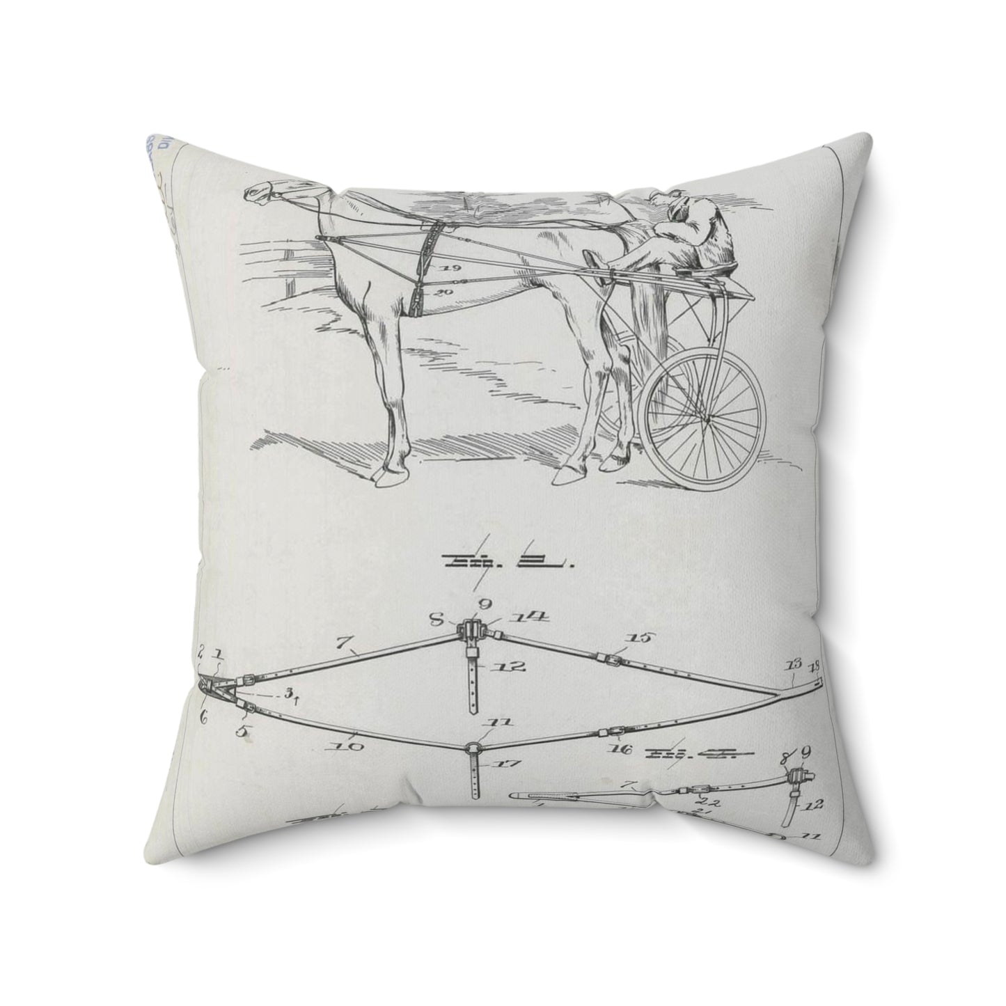 Patent drawing - for J. H. Snapp's Racing Harness Attachment Public domain image Decorative Accent Square Pillow