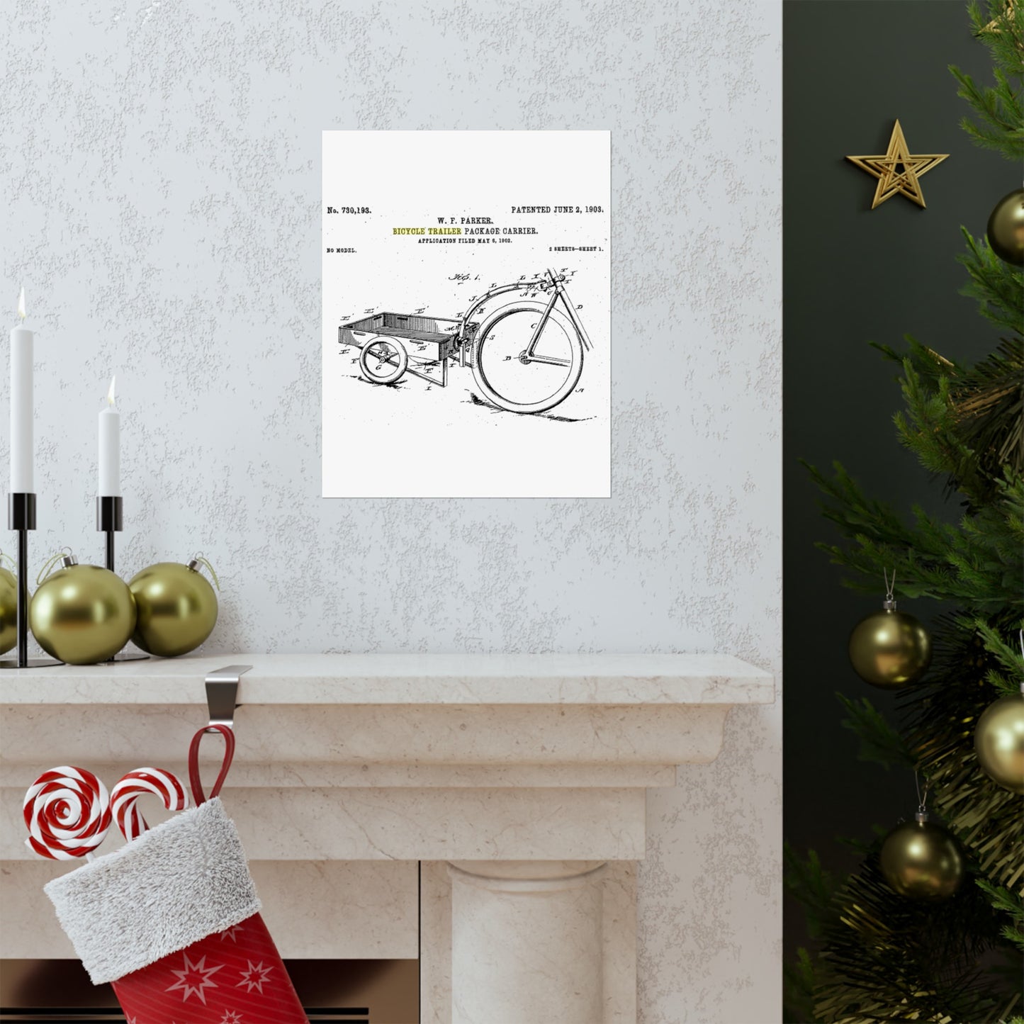 Patent Drawing of Engine - Bicycle Trailer Patent (1903) Public domain image High Quality Matte Wall Art Poster for Home, Office, Classroom