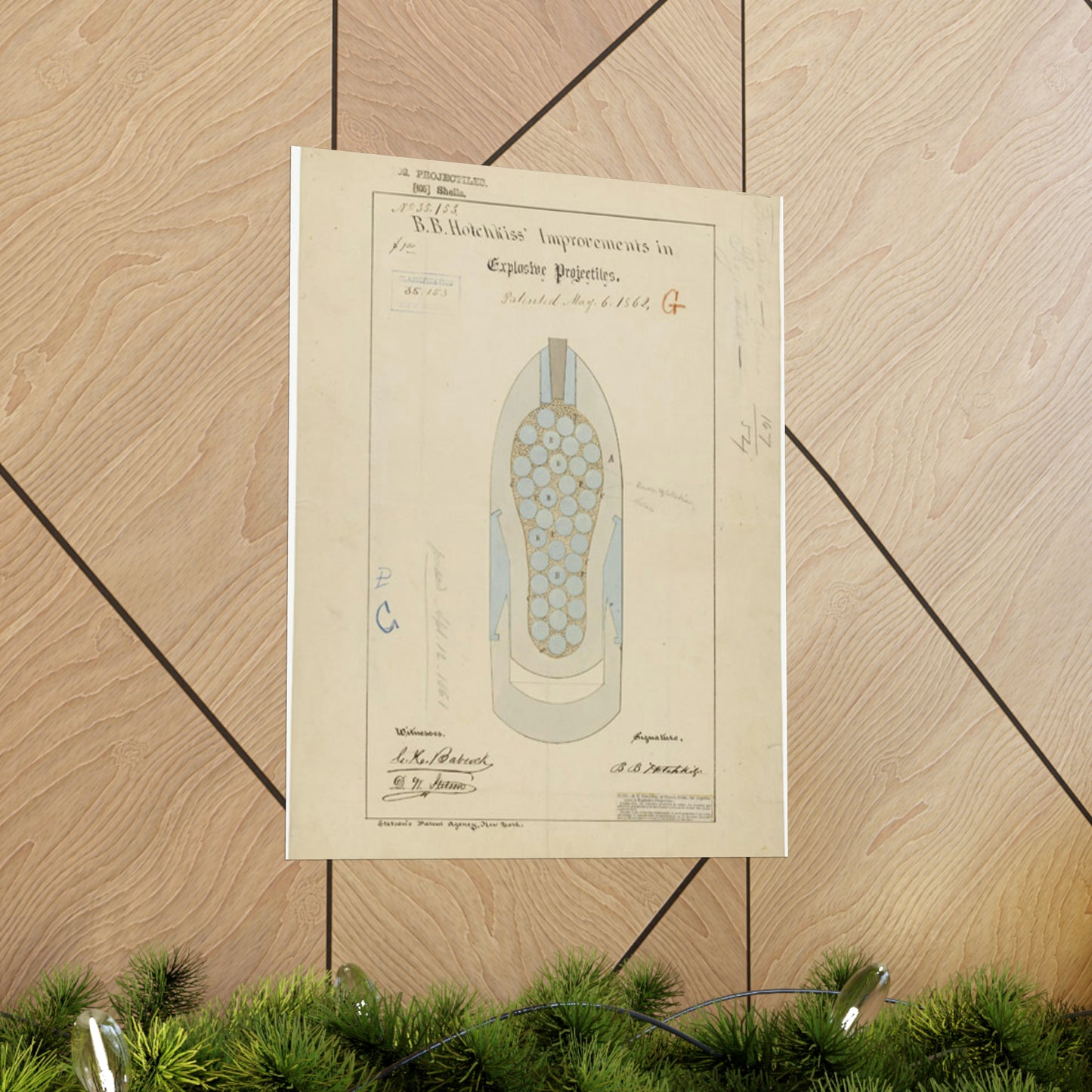 Patent drawing - Drawing of Improvements in Explosive Projectiles Public domain image High Quality Matte Wall Art Poster for Home, Office, Classroom