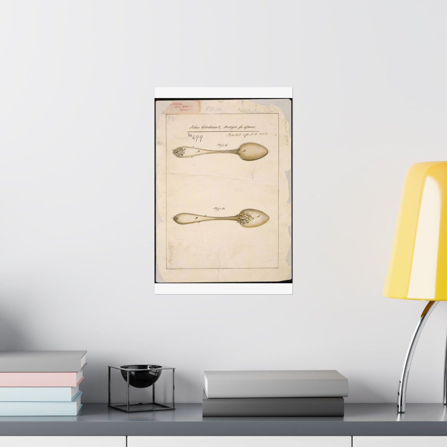 Patent drawing - Drawing of Design for Spoons Public domain image High Quality Matte Wall Art Poster for Home, Office, Classroom