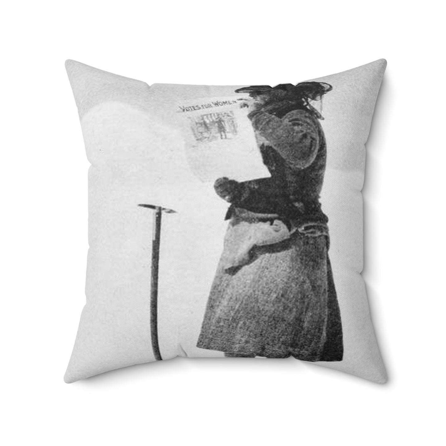 FannyBullockWorkmanVotesWomen - A woman standing in the snow holding a sign Decorative Accent Square Pillow