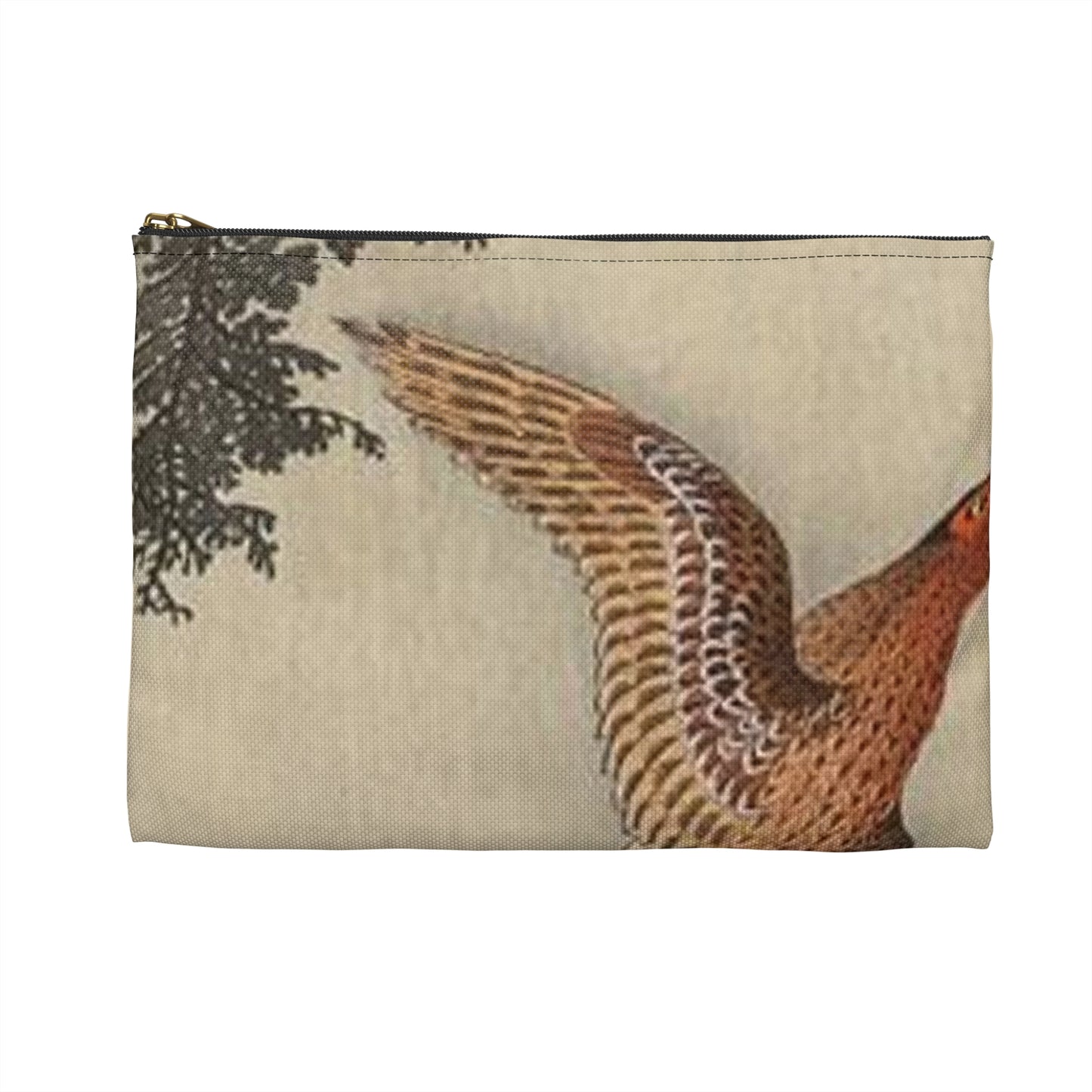 Koson - quail-over-the-forest, Ohara Koson Large Organizer Pouch with Black Zipper