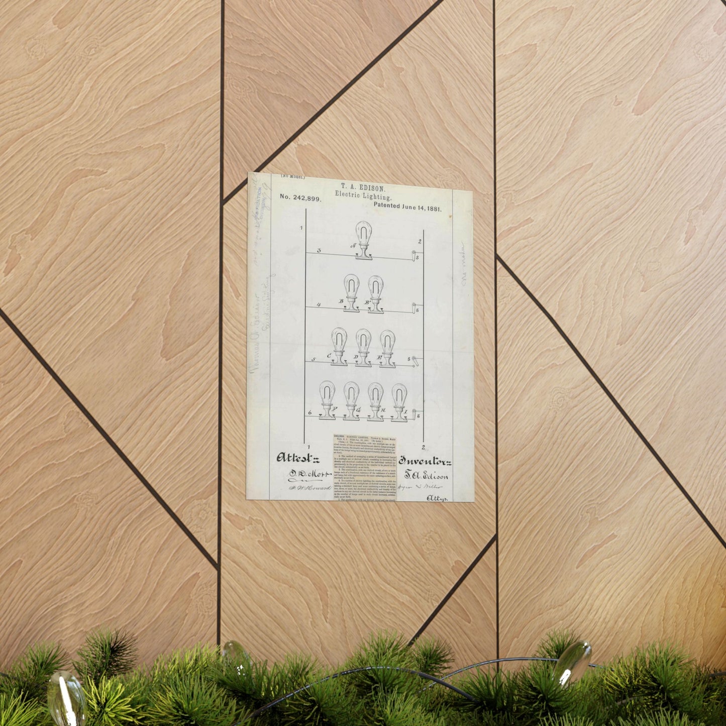 Patent drawing - for T. A. Edison's Electric Lighting Public domain image High Quality Matte Wall Art Poster for Home, Office, Classroom