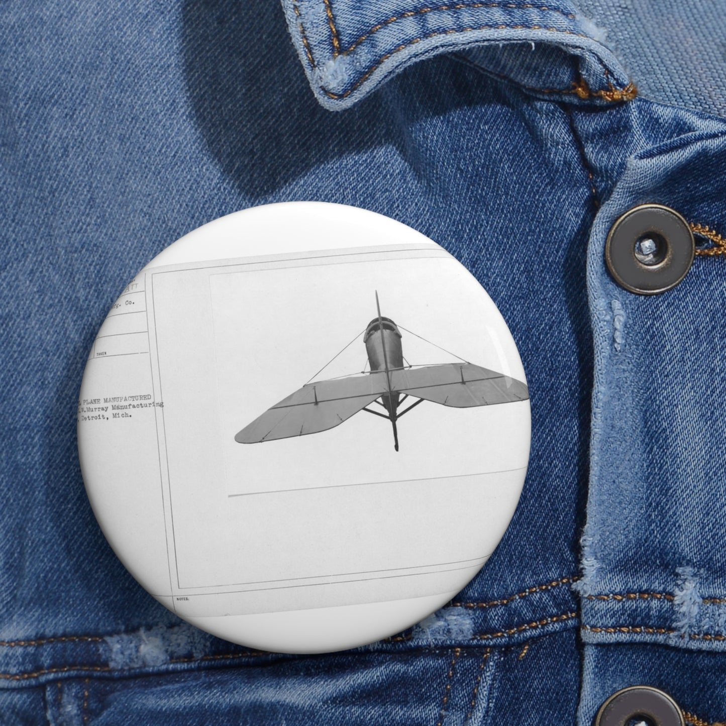 Patent drawing - Airplanes - Types - All steel manufactured by the J.W. Murray Manufacturing Company, Detroit, Michigan Public domain image Pin Buttons with Crisp Design