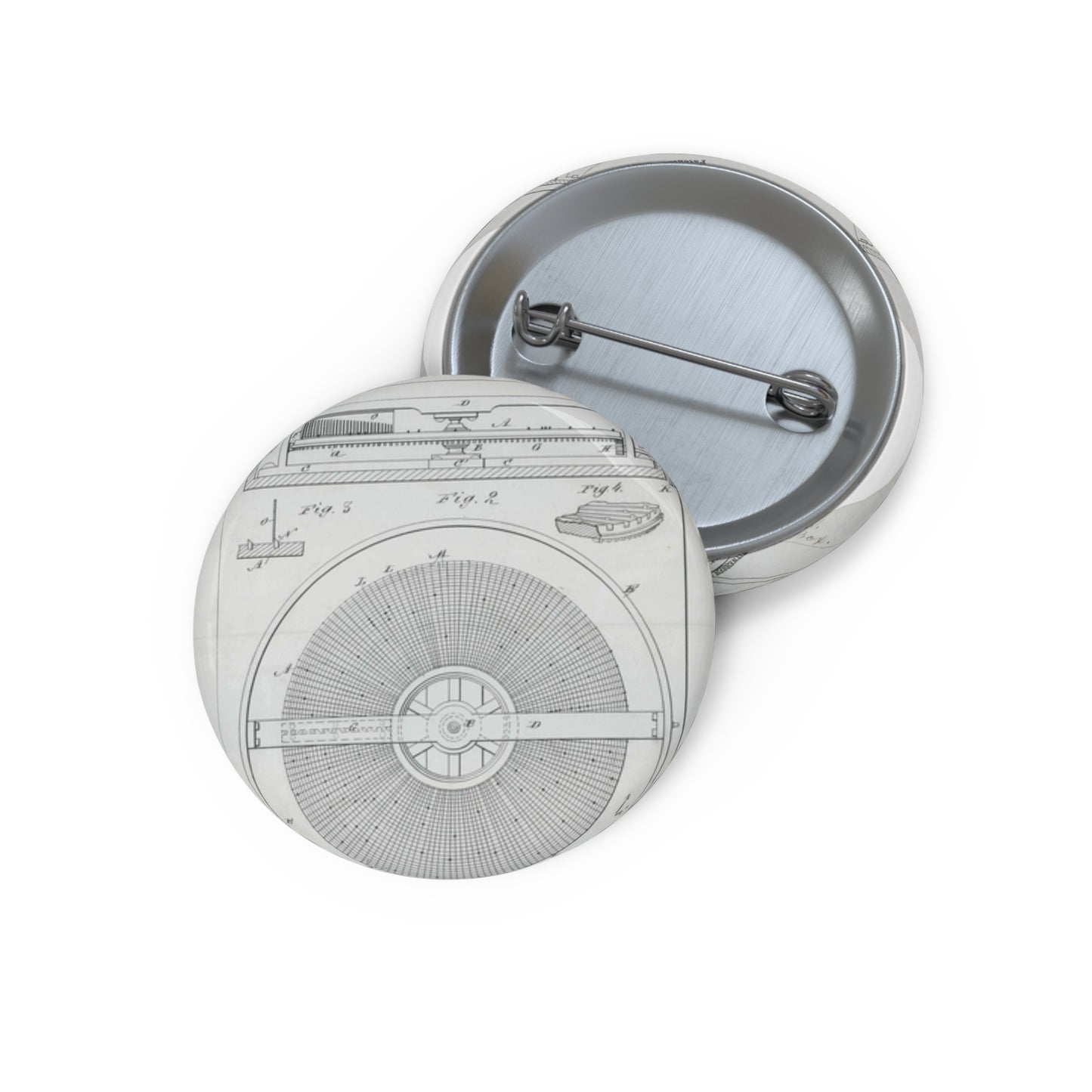 Patent Drawing of Engine - for M. Boom's Music Box Public domain image Pin Buttons with Crisp Design