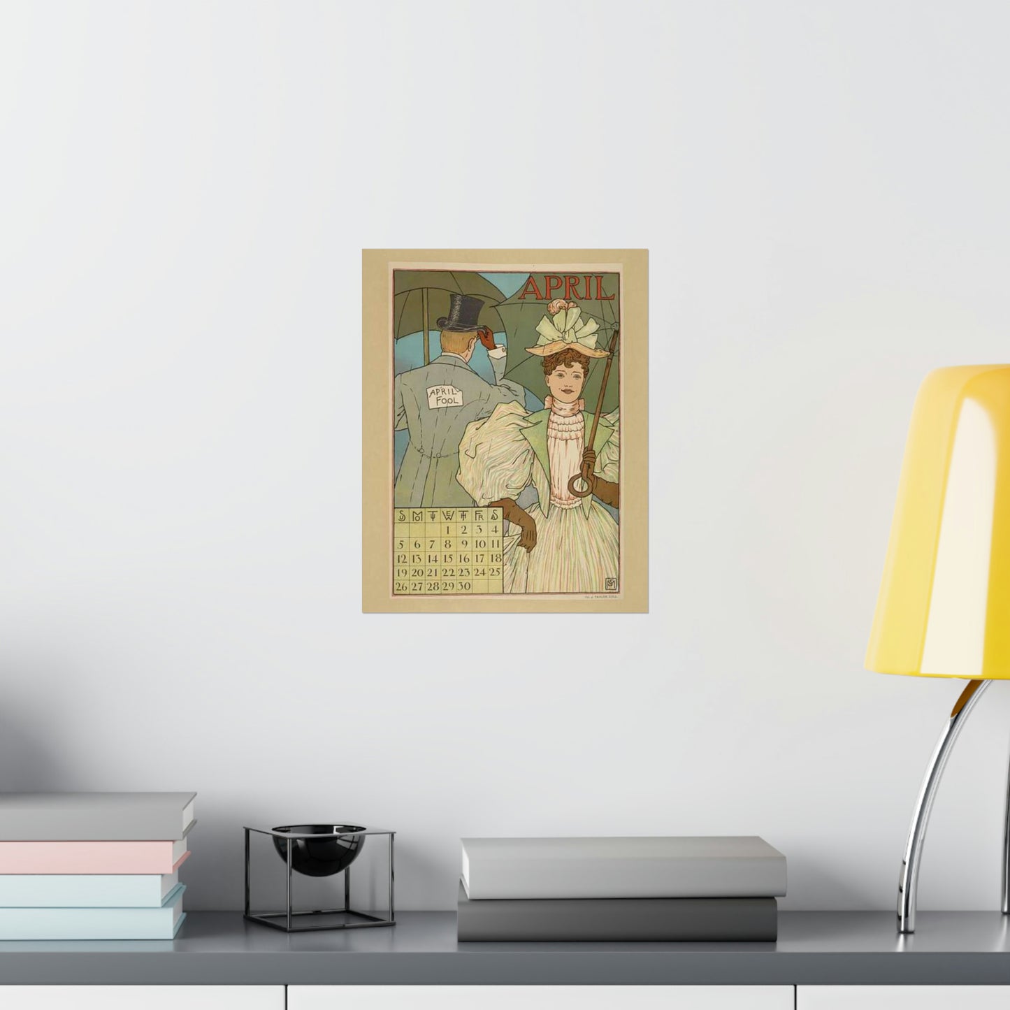 April, Art Nouveau Poster - Art nouveau public domain poster High Quality Matte Wall Art Poster for Home, Office, Classroom