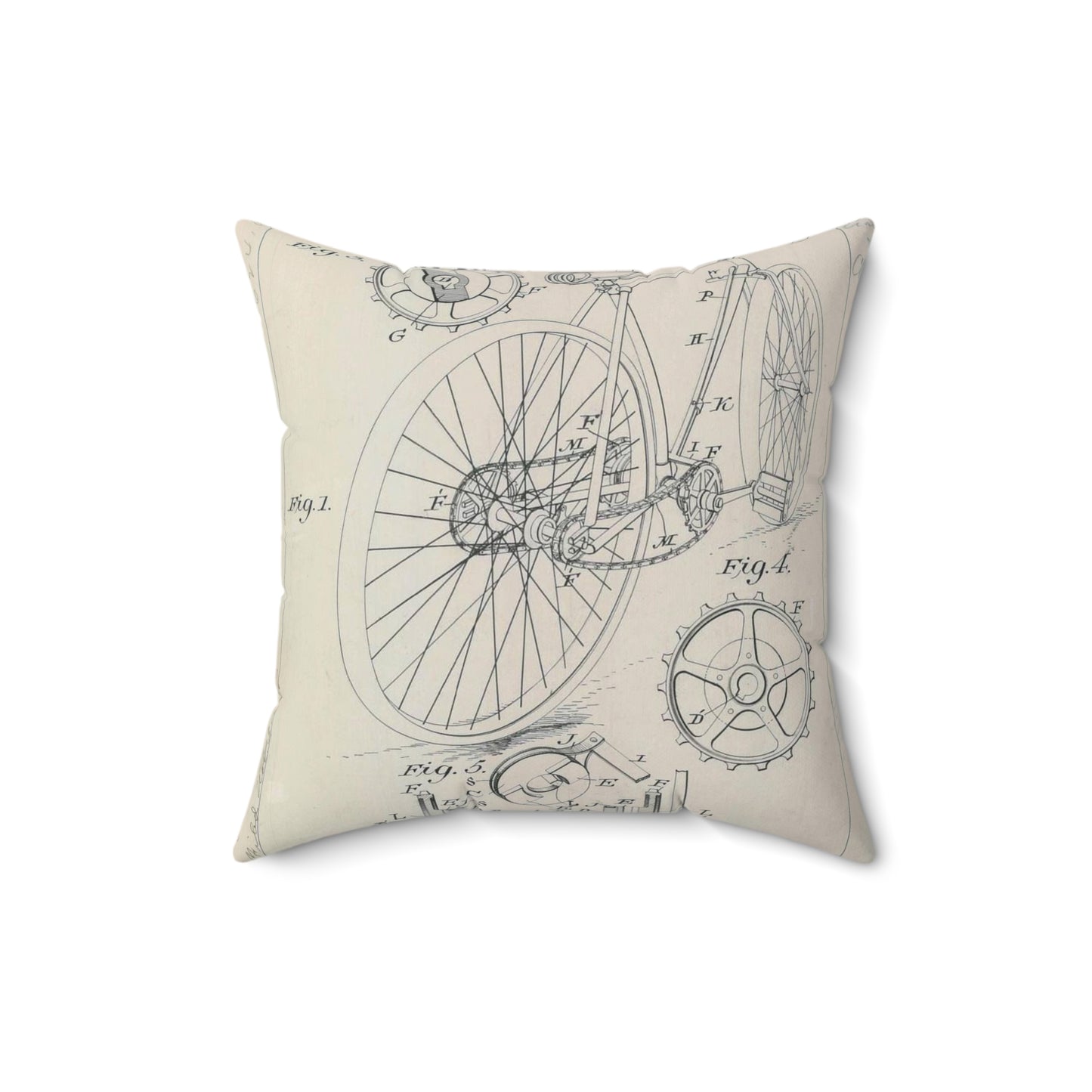 Patent drawing - for J. J. Hentz' Bicycle Public domain image Decorative Accent Square Pillow
