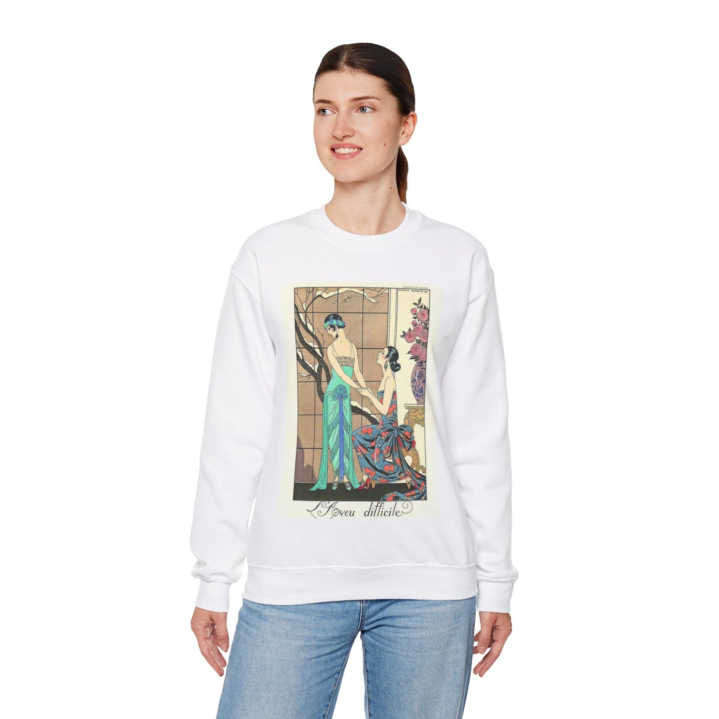 George Barbier - L'Aveu difficile - 1923 White Heavy Blend Adult Crew Neck SweatShirt