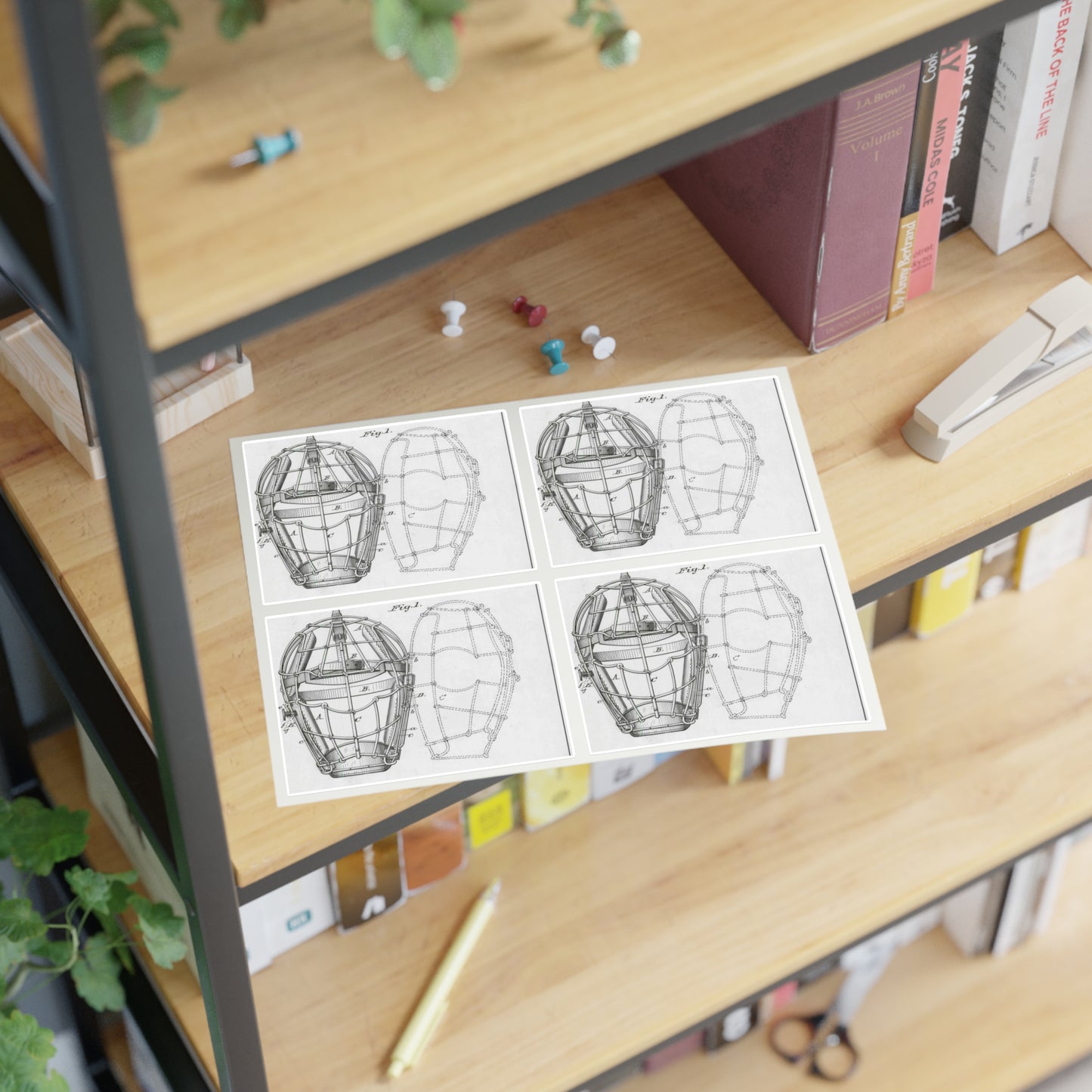 Patent drawing - Drawing of a "Mask for Base Ball Catchers" Public domain image Laminated UV Protective Vinyl Stickers