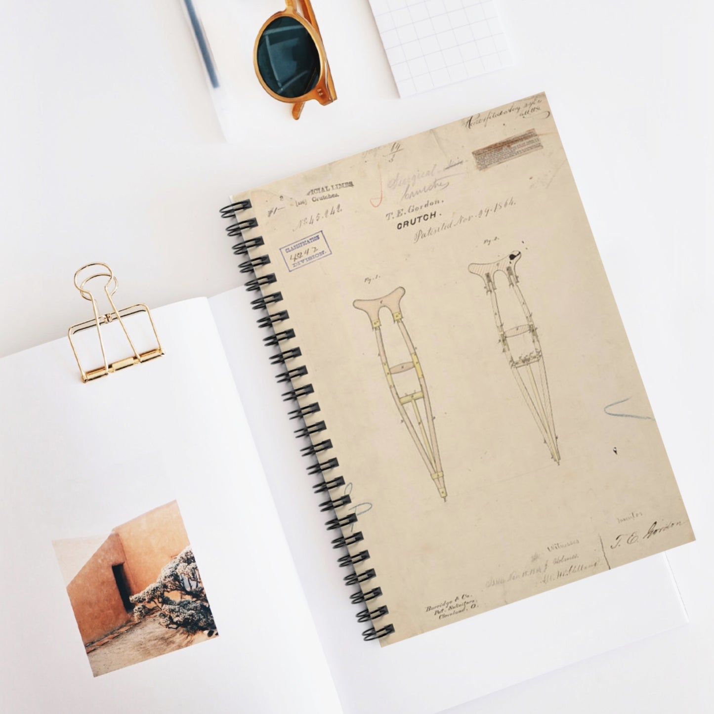 Patent drawing - Drawing of Crutch Public domain image Spiral Bound Ruled Notebook with Printed Cover