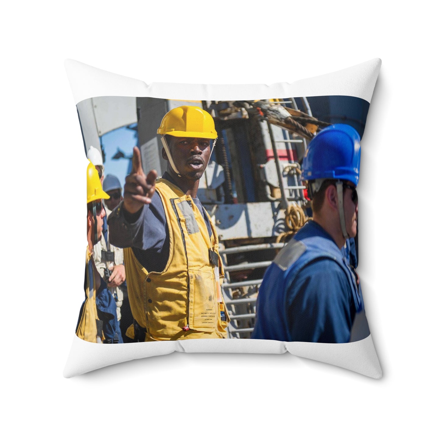 Seaman Glenrick Henry directs crew members as rig captain Decorative Accent Square Pillow