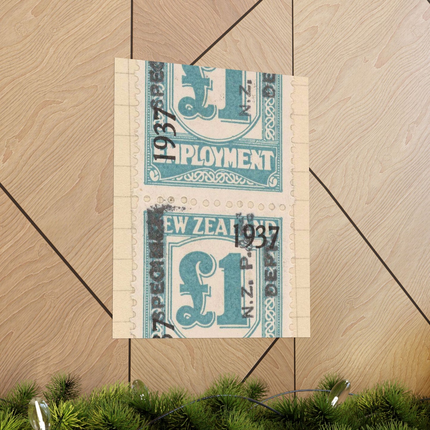 Block of one pound Unemployment Relief stamps overprinted '1937' and 'Specimen' High Quality Matte Wall Art Poster for Home, Office, Classroom