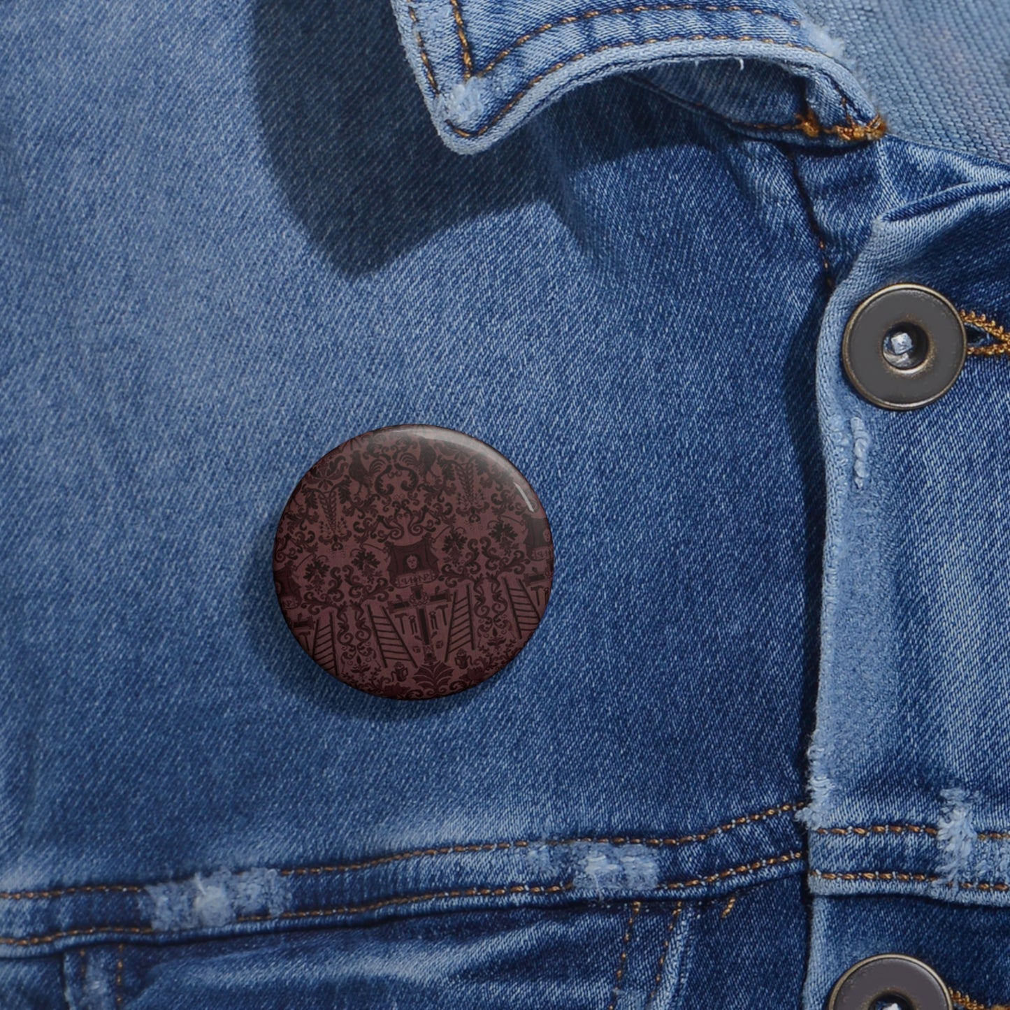Length of velvet with Instruments of the Passion Pin Buttons with Crisp Design