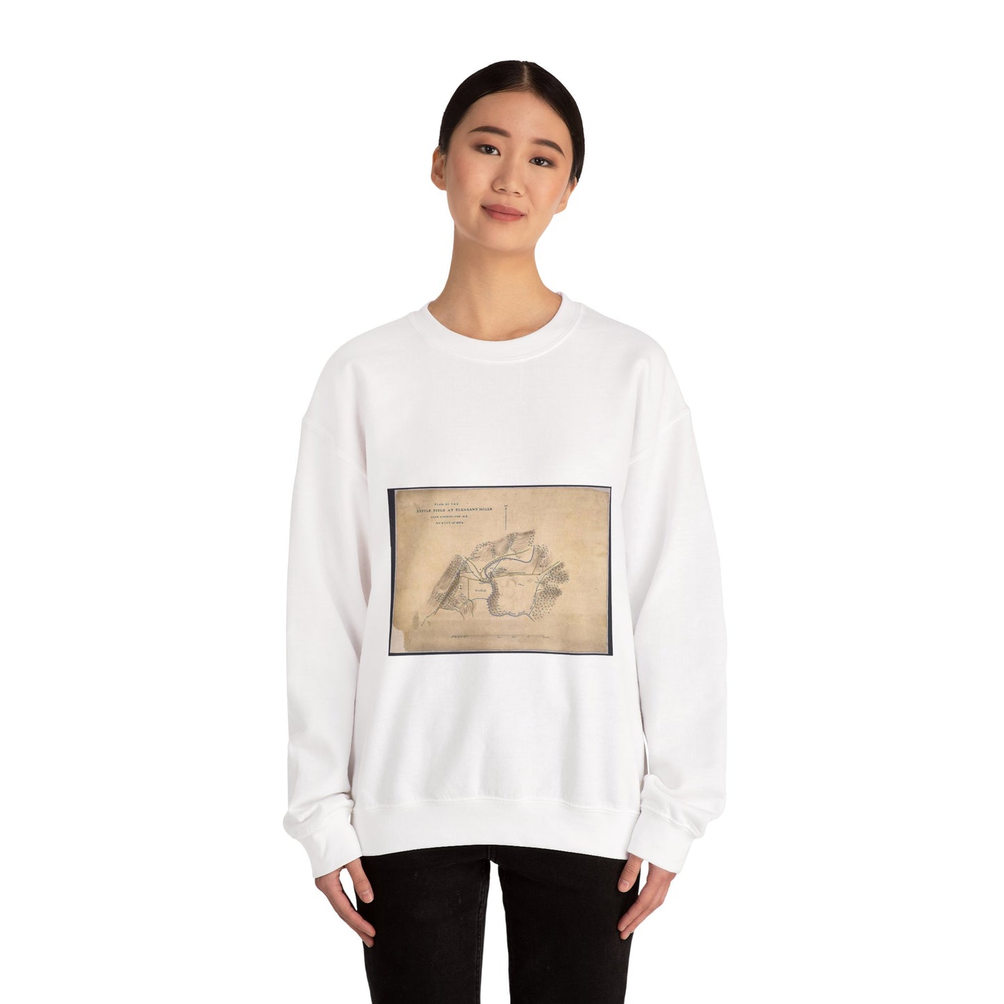 Plan of the Battle Field at Pleasant Mills near Cumberland, Md. August 1st, 1864. White Heavy Blend Adult Crew Neck SweatShirt