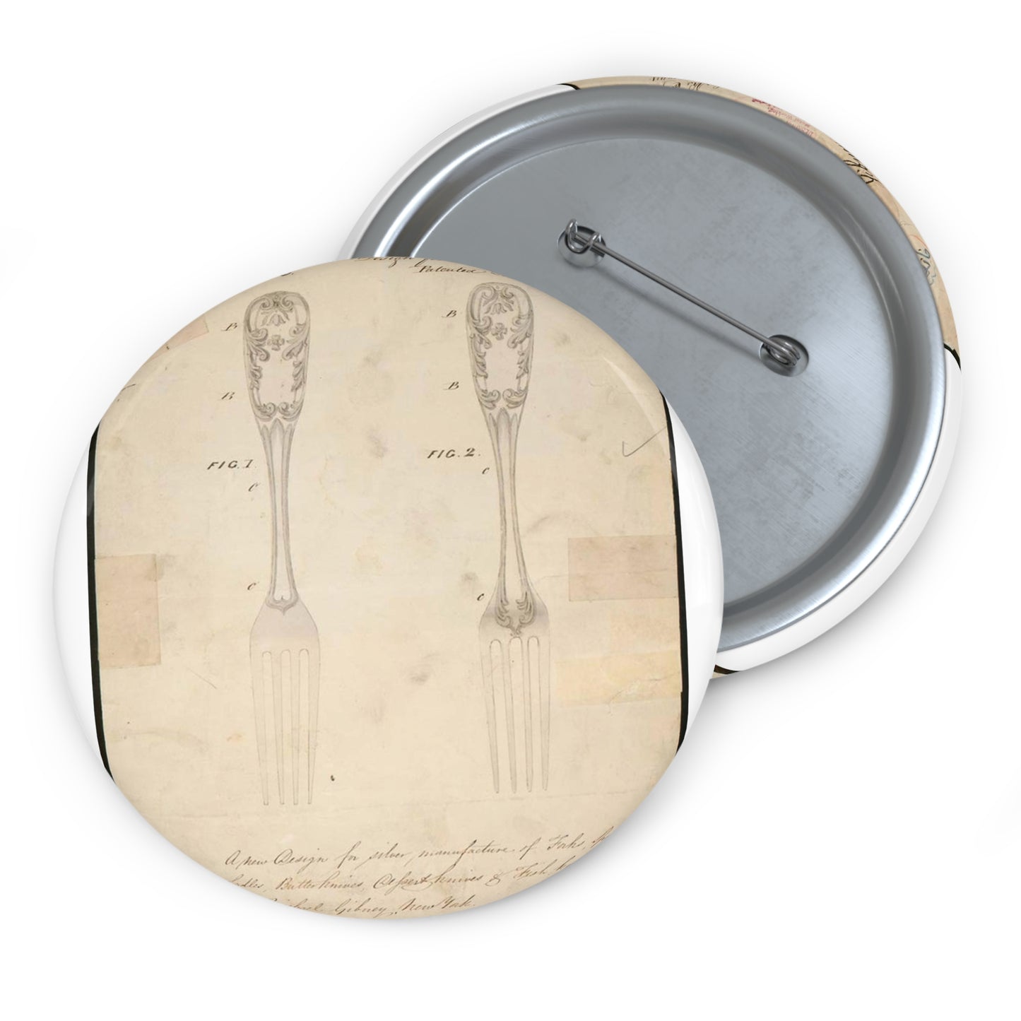 Patent drawing - Drawing of Design for Silver Forks Public domain image Pin Buttons with Crisp Design
